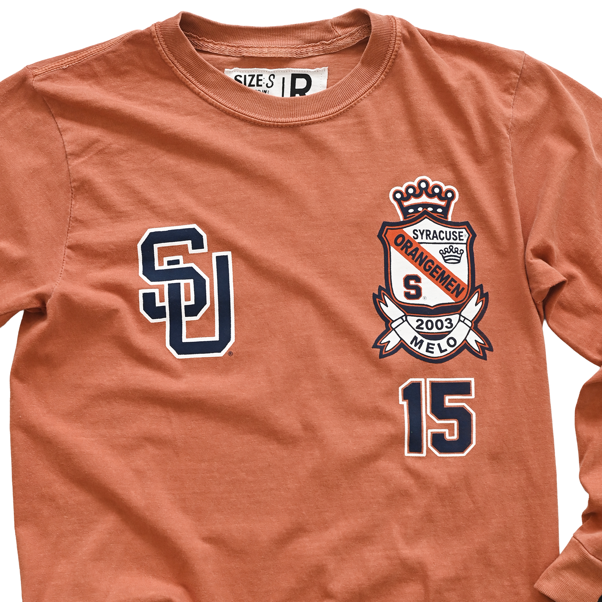 T-shirt unisexe à manches longues Roots of Fight x Syracuse Orange Carmelo Anthony n° 15