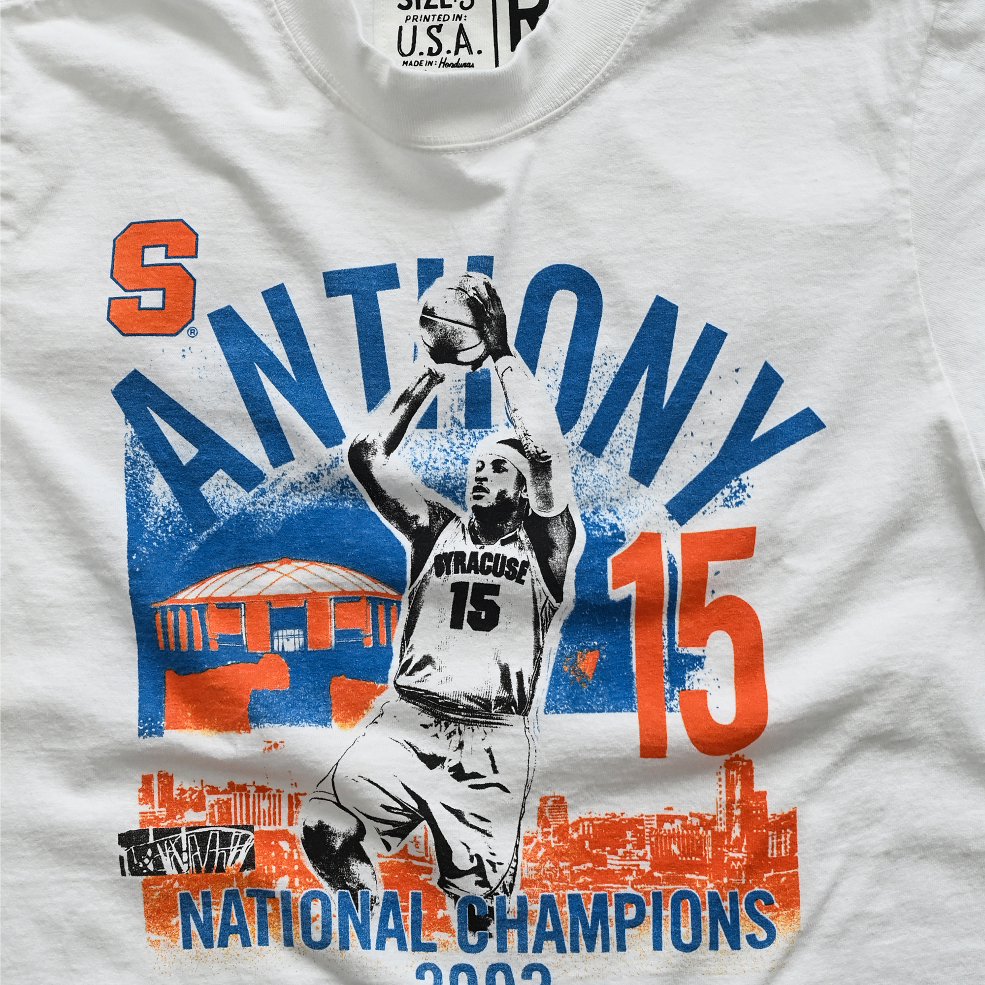 T-shirt unisexe Roots of Fight x Syracuse Orange Carmelo Anthony White, champion poids lourd '03