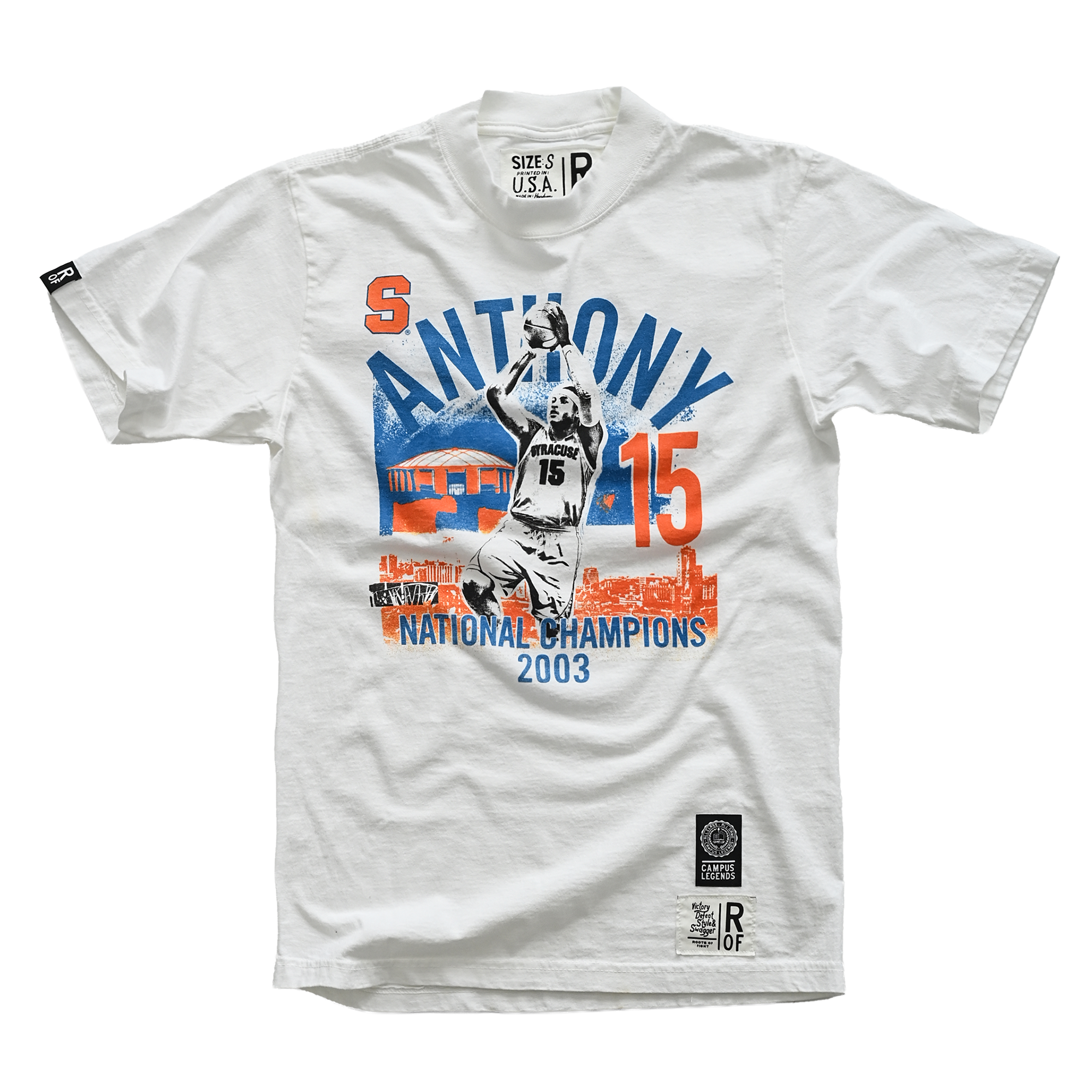 T-shirt unisexe Roots of Fight x Syracuse Orange Carmelo Anthony White, champion poids lourd '03