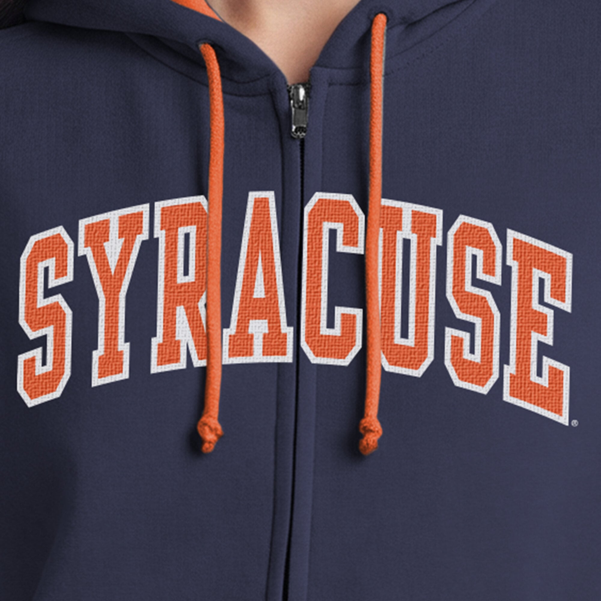 Sweat à capuche zippé en polaire Champion pour femme, bleu marine, motif arche orange de Syracuse