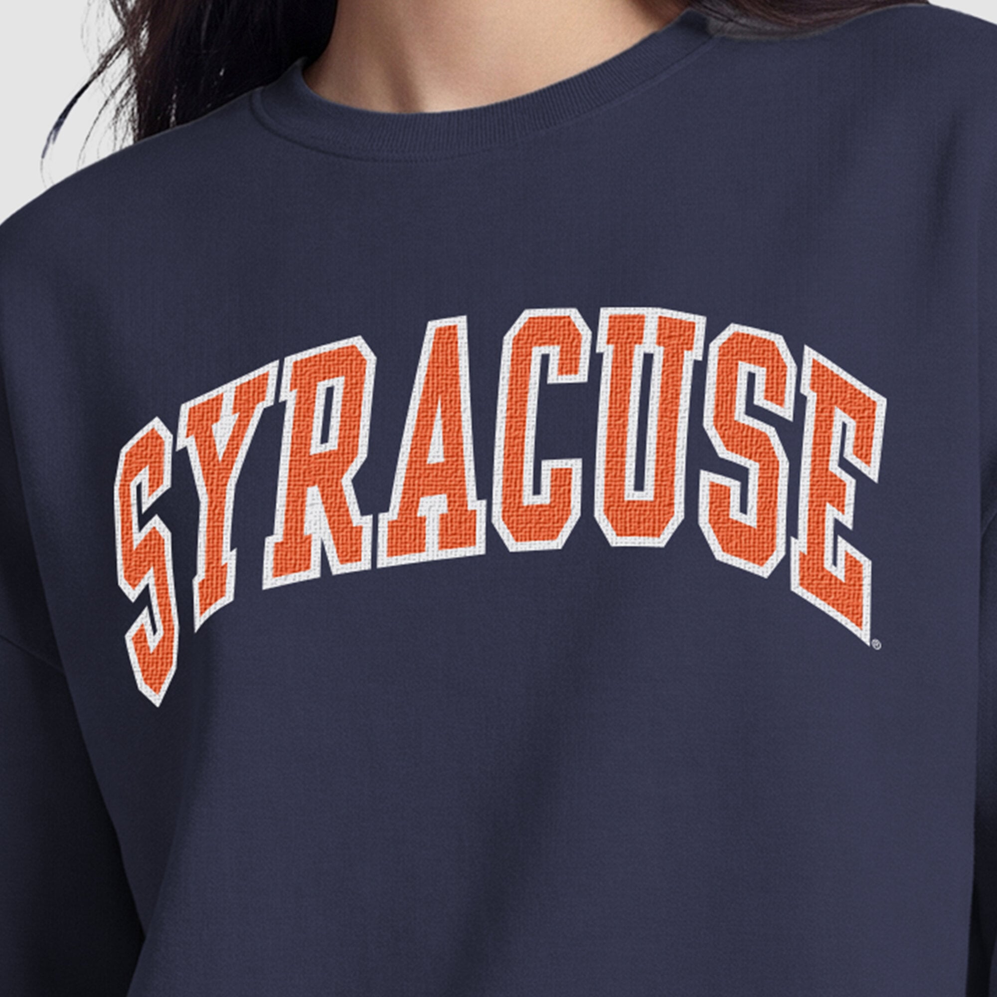 Sweat-shirt polaire à col rond Champion bleu marine et orange Syracuse pour femme
