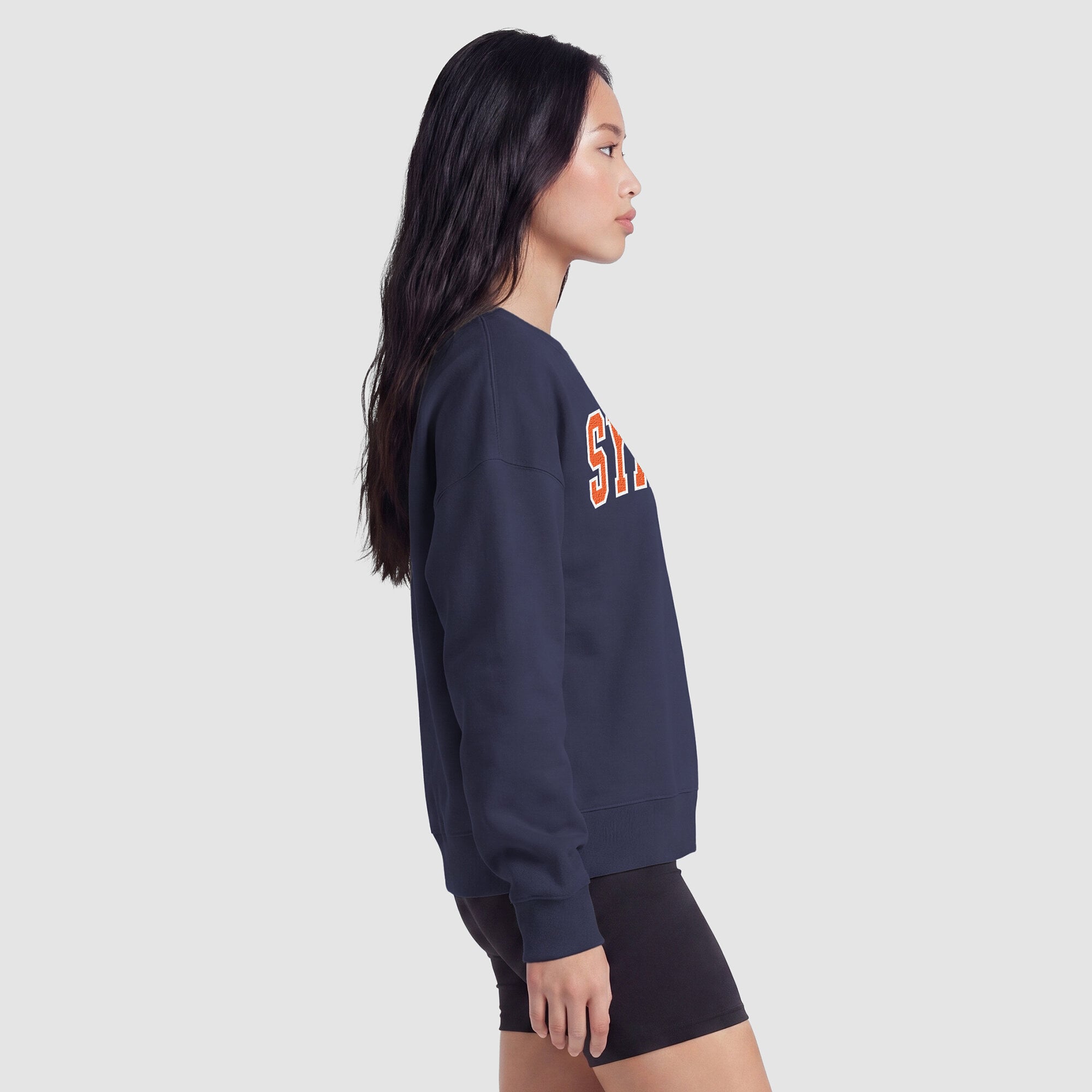 Sweat-shirt polaire à col rond Champion bleu marine et orange Syracuse pour femme