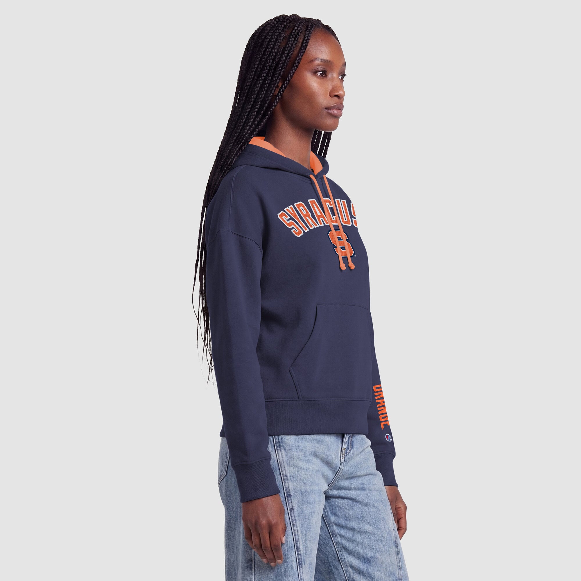 Sweat à capuche polaire Champion bleu marine et orange Syracuse pour femme