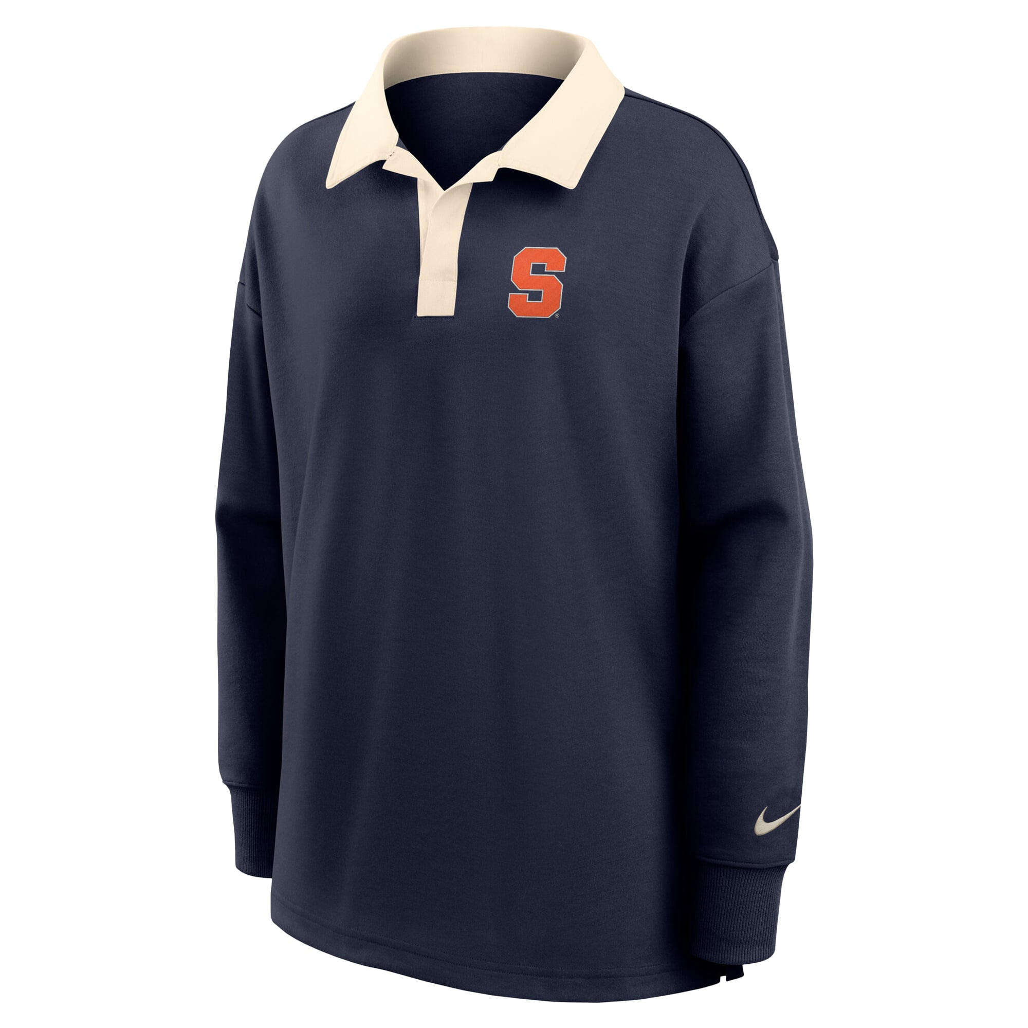 Women's Nike Navy Syracuse Orange Oversized Dri-FIT Long Sleeve V-Neck Polo