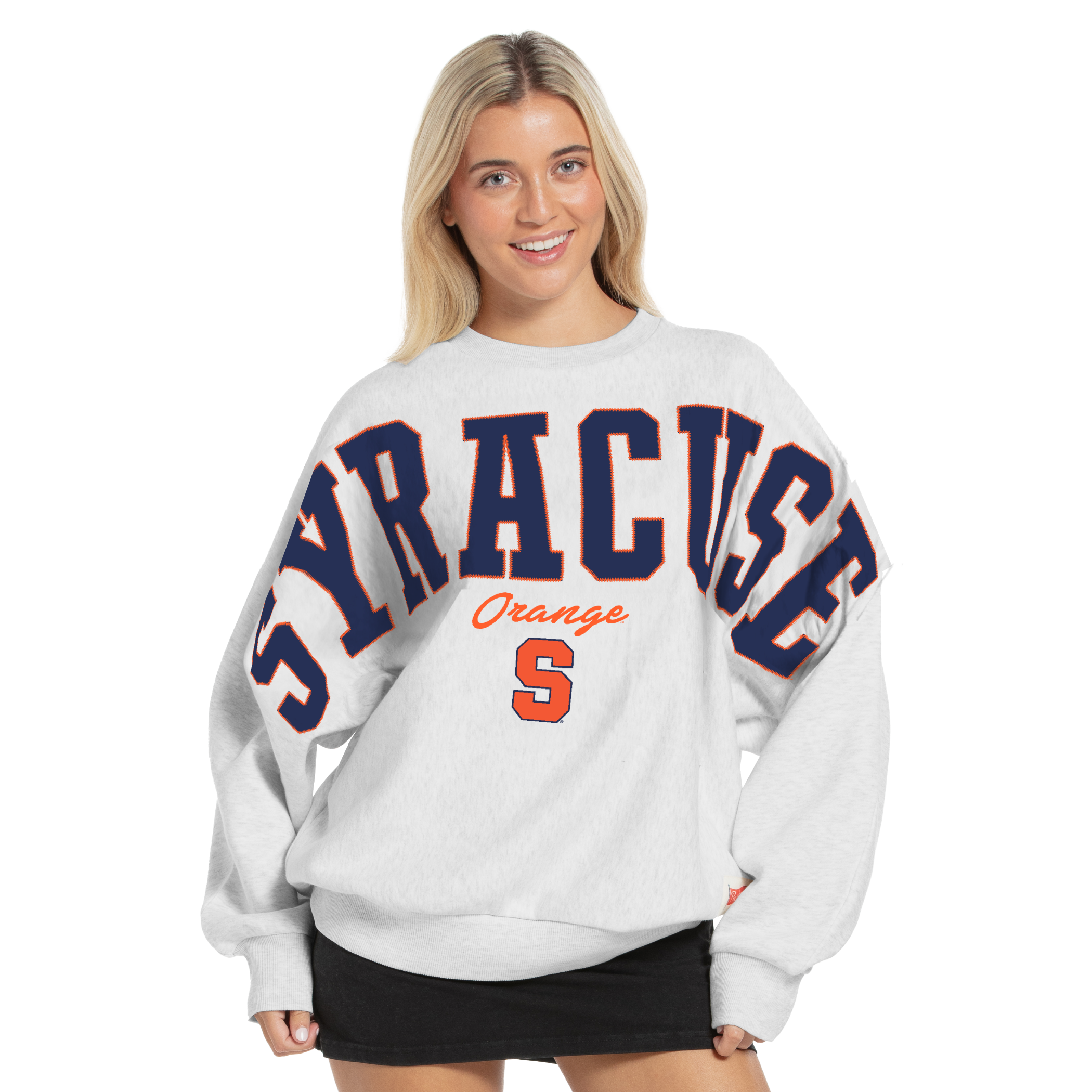 Sweat-shirt oversize en flanelle gris chiné et orange Syracuse pour femme, de la marque Pressbox