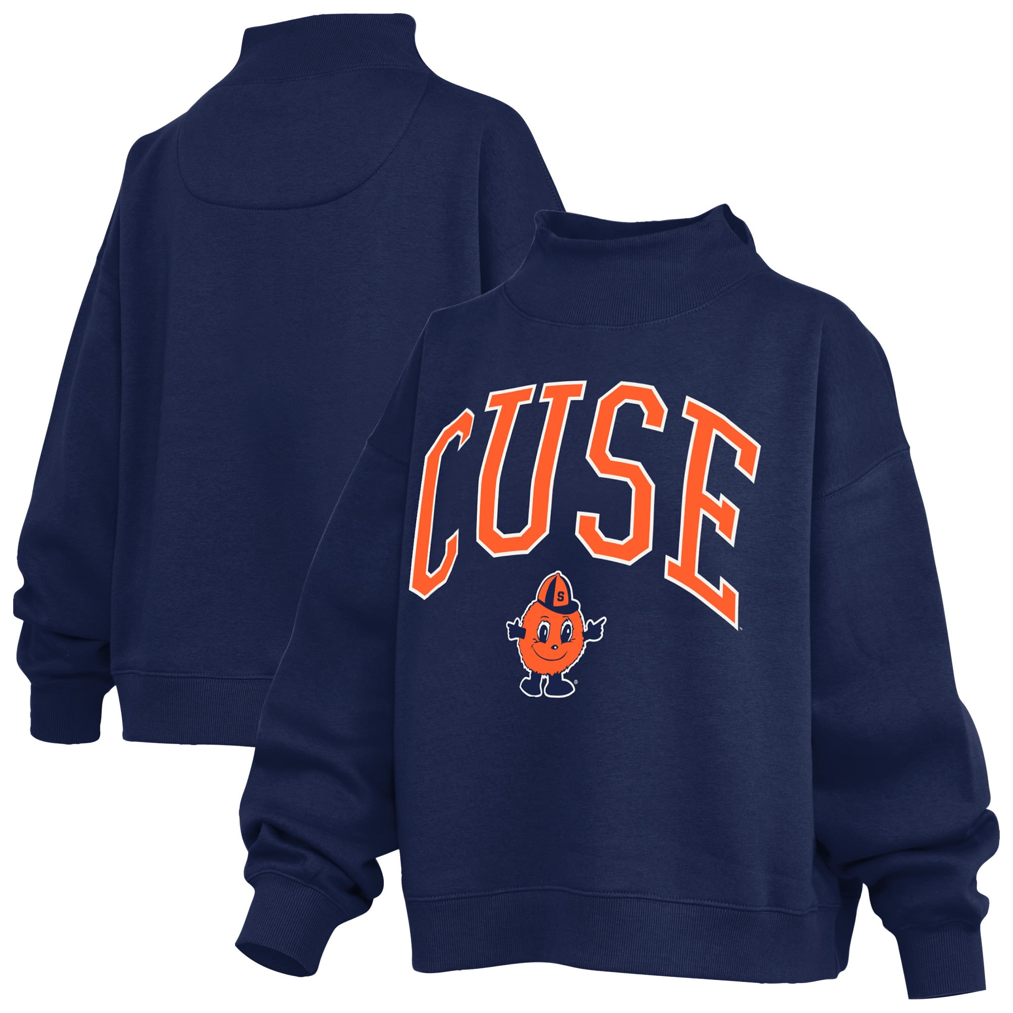 Sweat-shirt à col montant oversize en polaire avec slogan, bleu marine et orange Syracuse, pour femme, de la marque Pressbox.