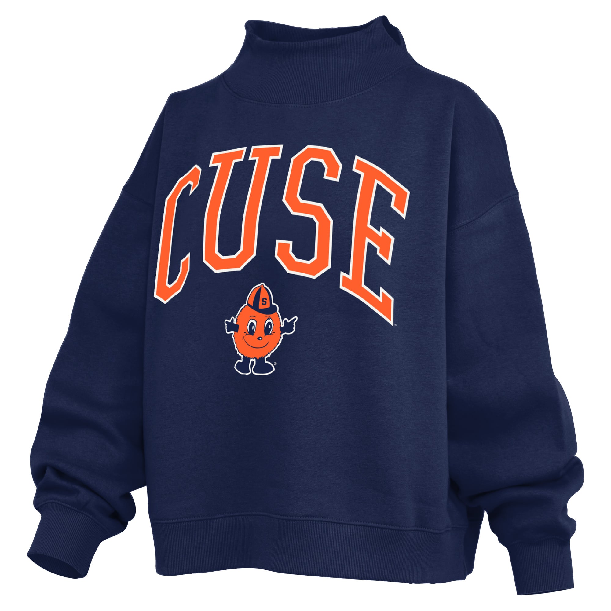 Sweat-shirt à col montant oversize en polaire avec slogan, bleu marine et orange Syracuse, pour femme, de la marque Pressbox.