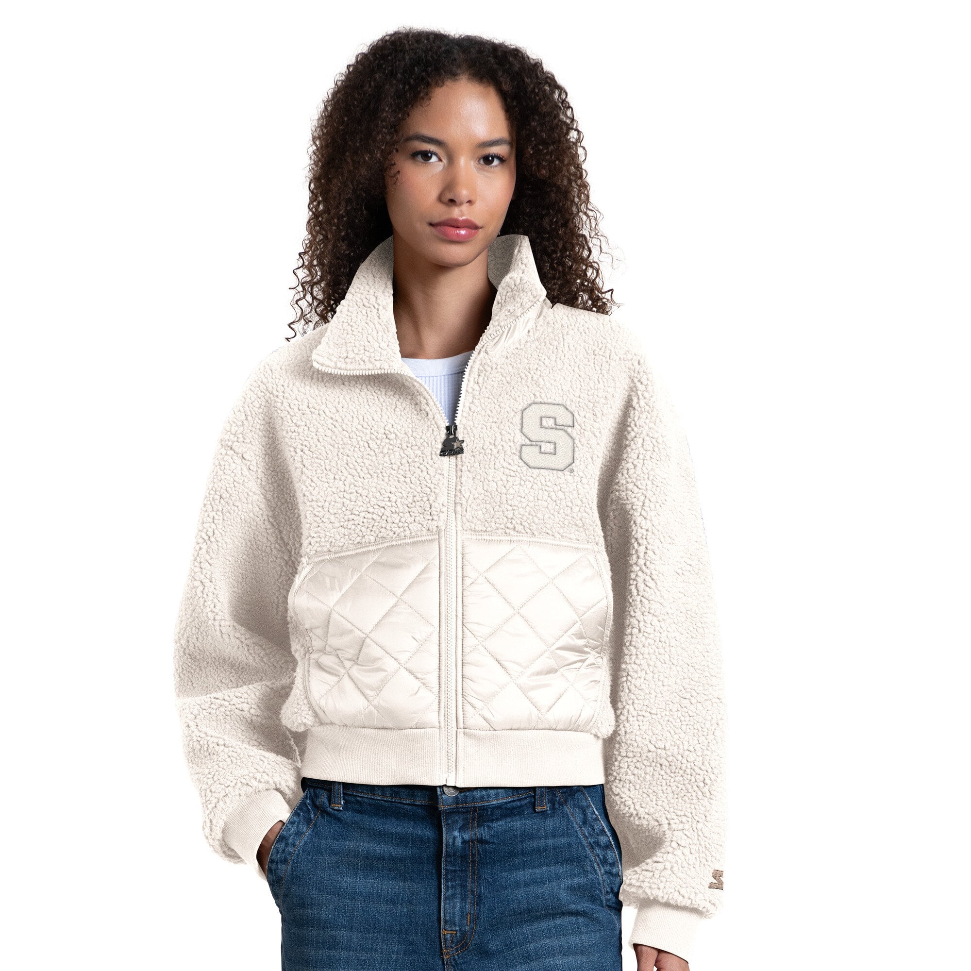 Veste zippée intégrale Starter blanche Syracuse Orange Journeyman Sherpa pour femme