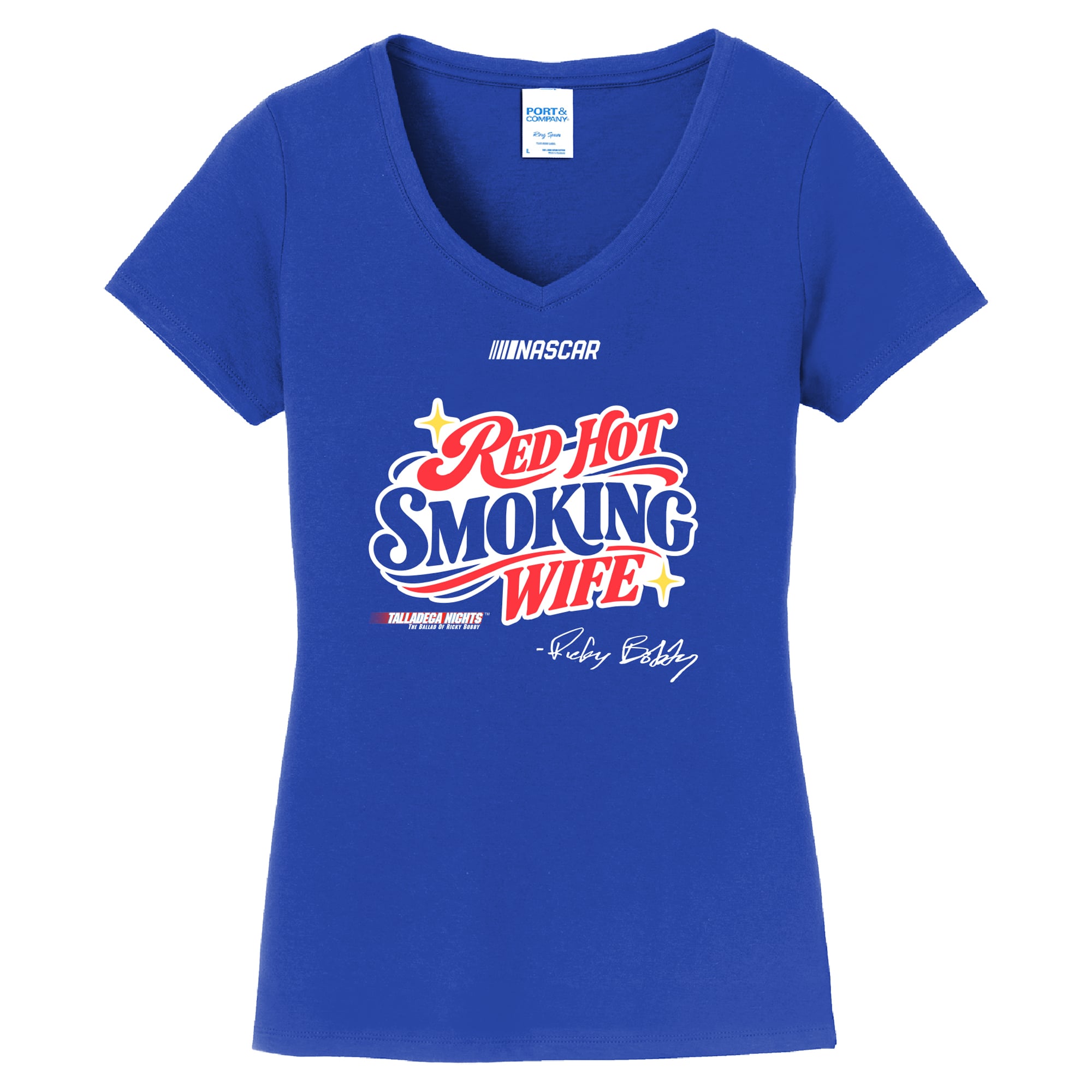 Women's NASCAR Royal Talladega Nights Red Hot V-Neck T-Shirt