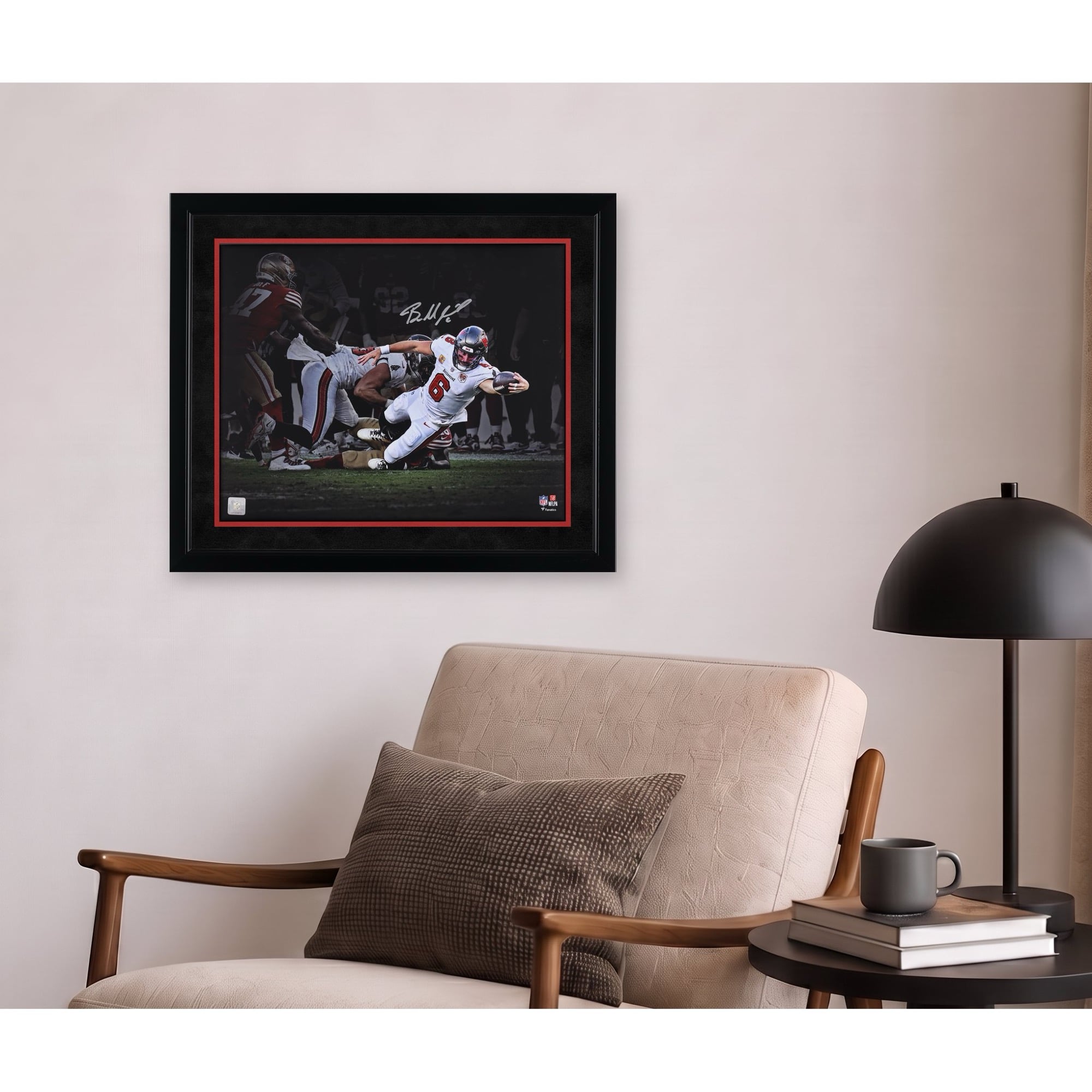 Baker Mayfield Tampa Bay Buccaneers Autographed 16" x 20" Stretching for 1st Down Spotlight Photograph