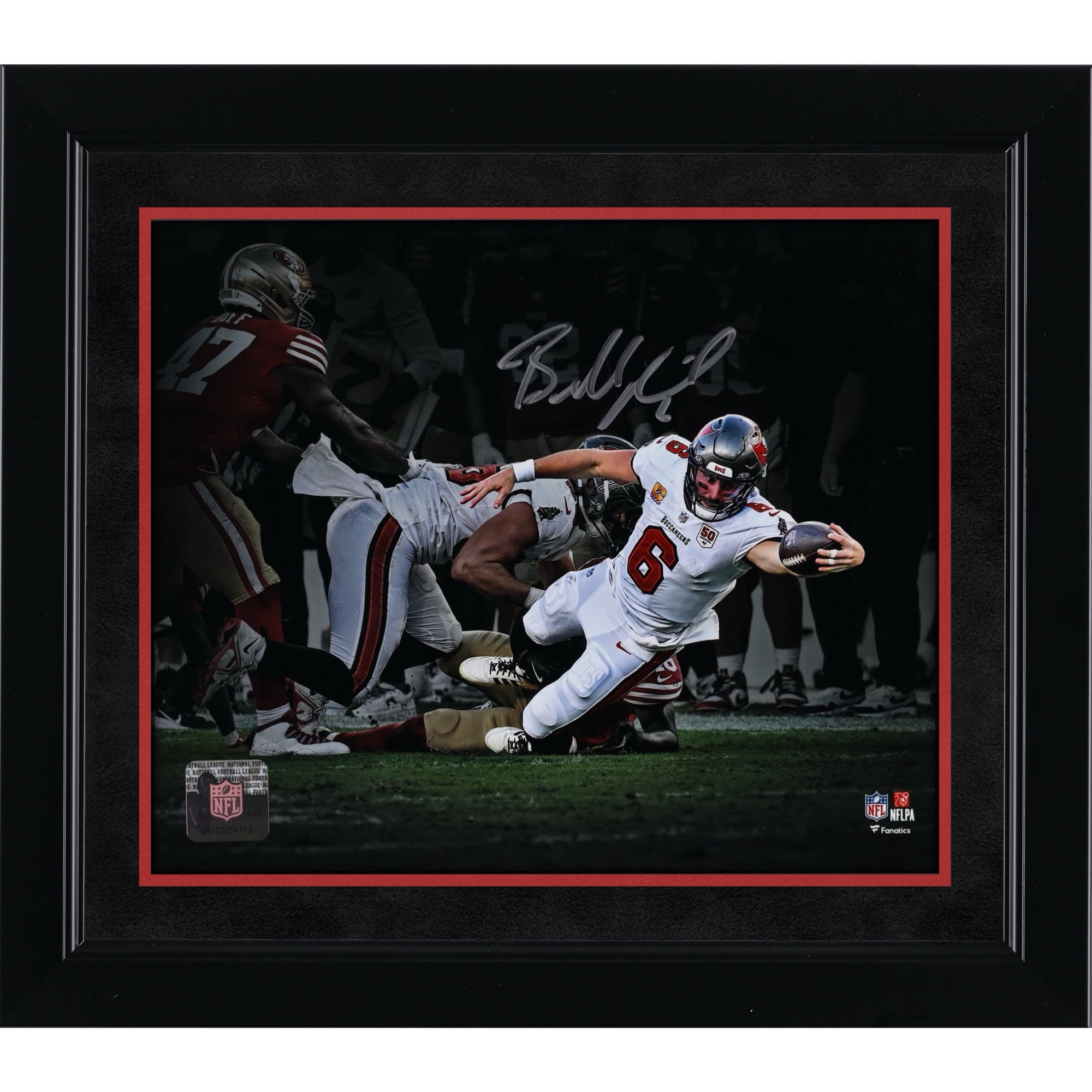 Baker Mayfield Tampa Bay Buccaneers Autographed 8" x 10" Stretching for 1st Down Spotlight Photograph