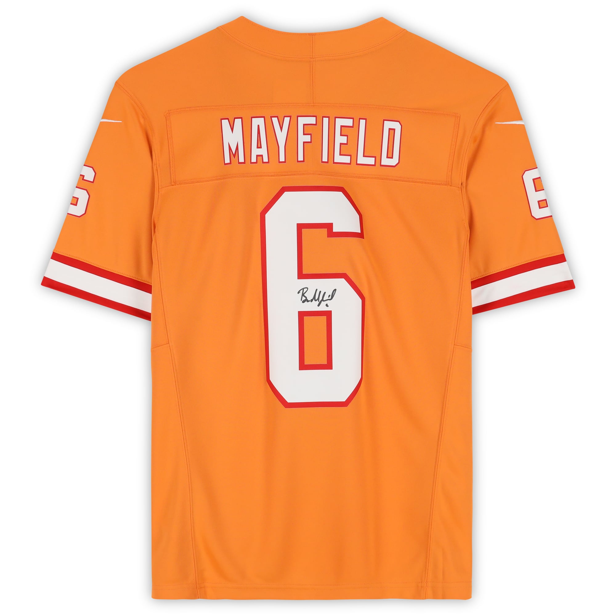 Maillot Nike Vapor Fuse orange dédicacé par Baker Mayfield des Tampa Bay Buccaneers