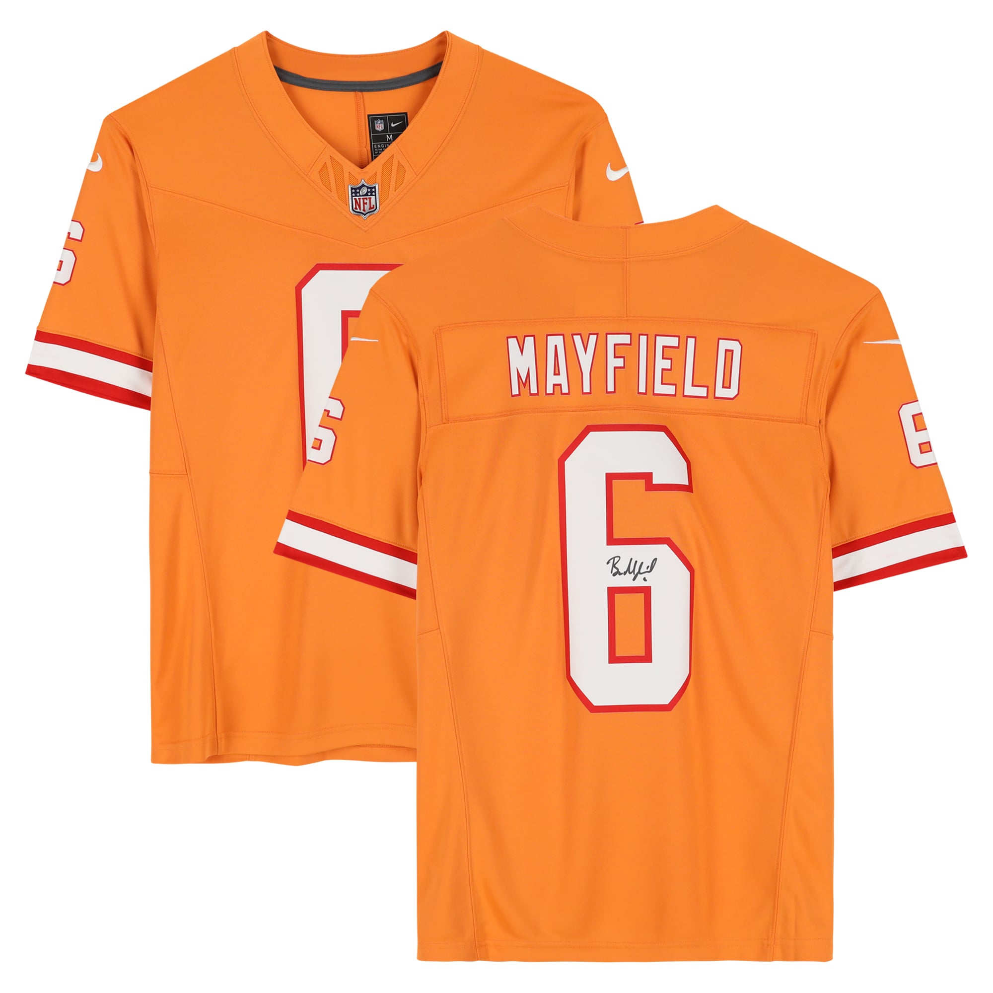 Maillot Nike Vapor Fuse orange dédicacé par Baker Mayfield des Tampa Bay Buccaneers
