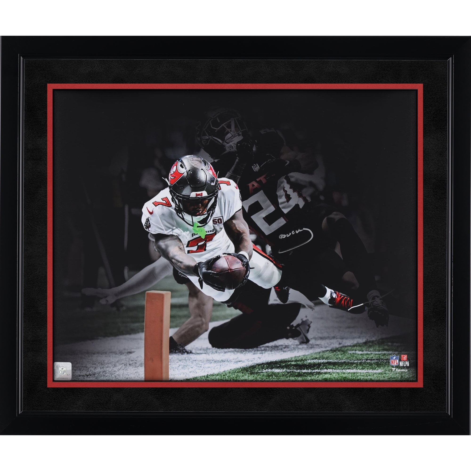 Bucky Irving Tampa Bay Buccaneers Autographed 16" x 20" Diving Touchdown Spotlight Photograph