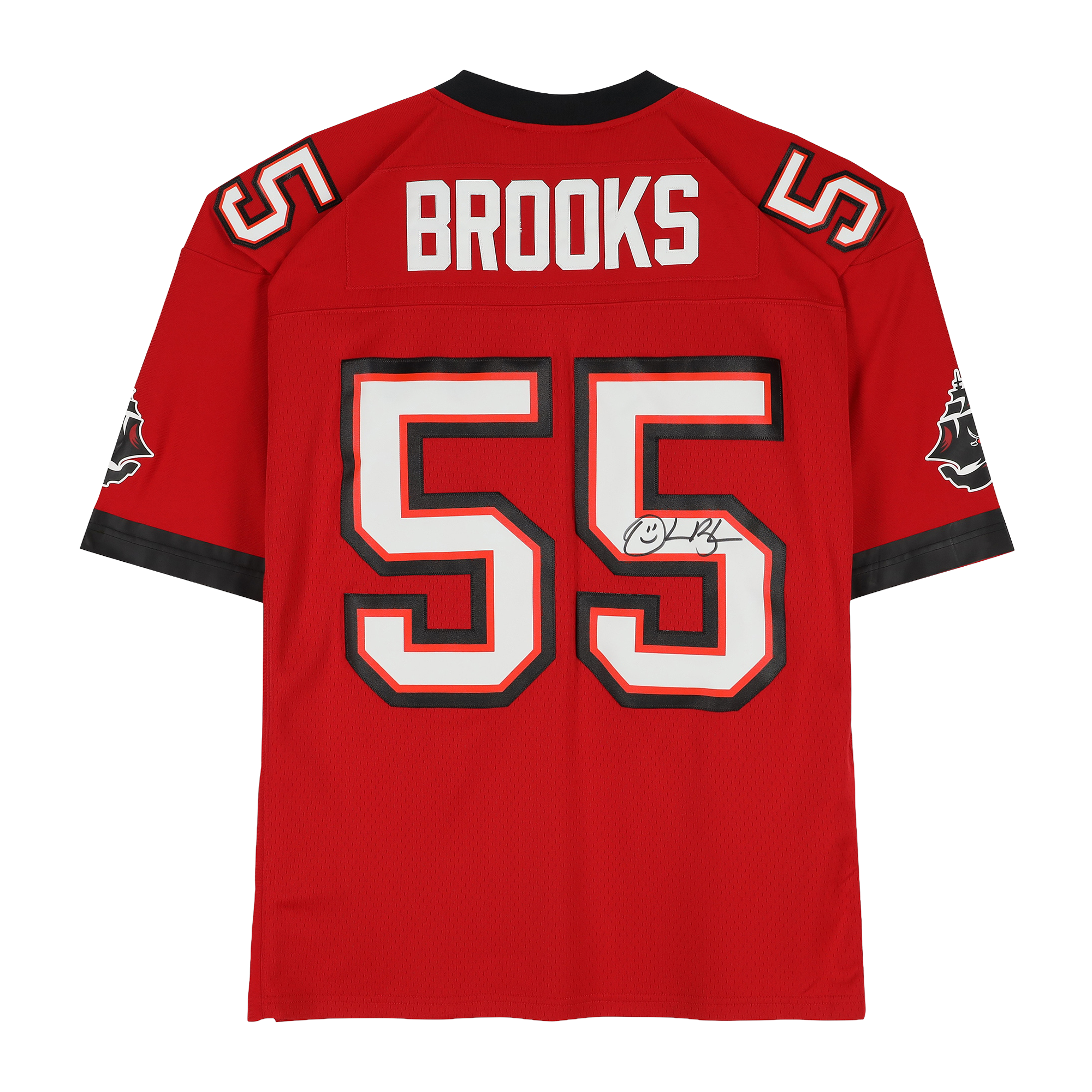 Maillot réplique rouge Mitchell & Ness 2002 autographié par Derrick Brooks des Buccaneers de Tampa Bay