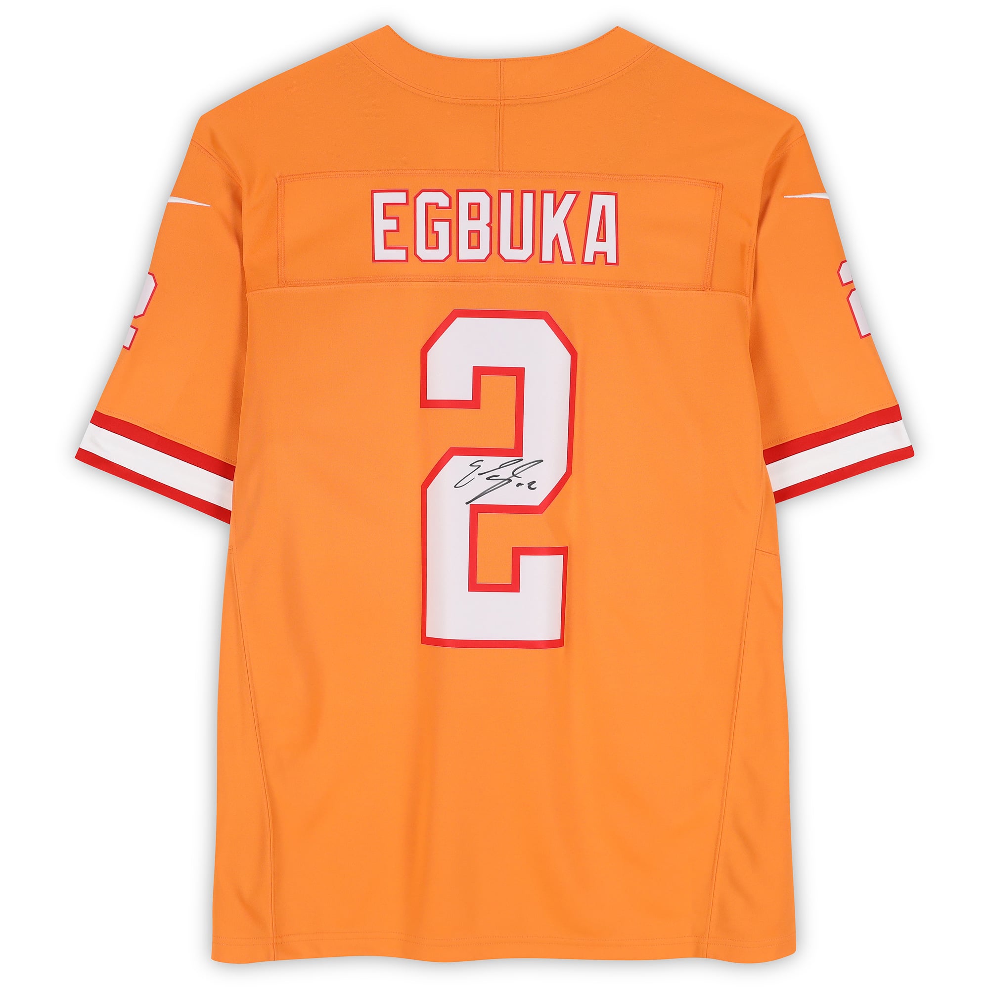 Maillot Nike Vapor Fuse orange en édition limitée, autographié par Emeka Egbuka des Buccaneers de Tampa Bay