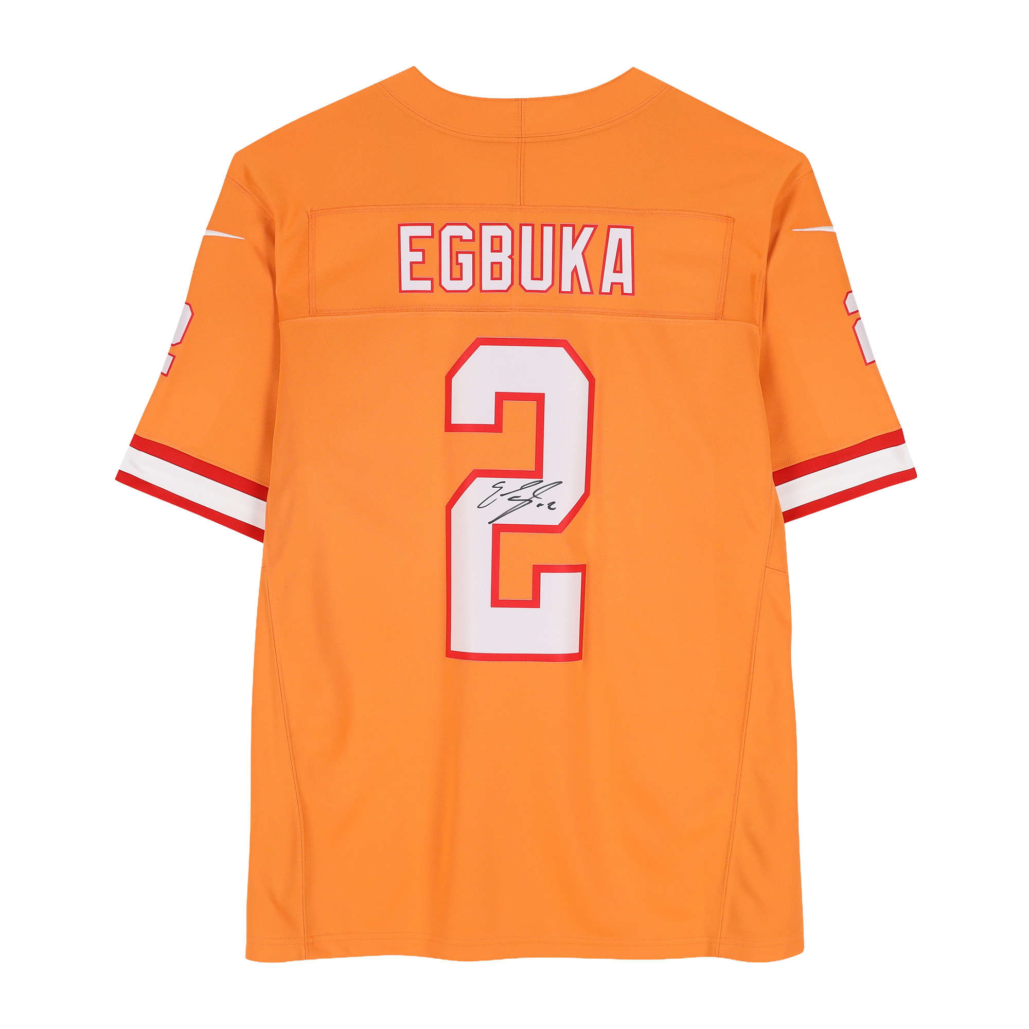 Maillot Nike Vapor Fuse orange en édition limitée, autographié par Emeka Egbuka des Buccaneers de Tampa Bay