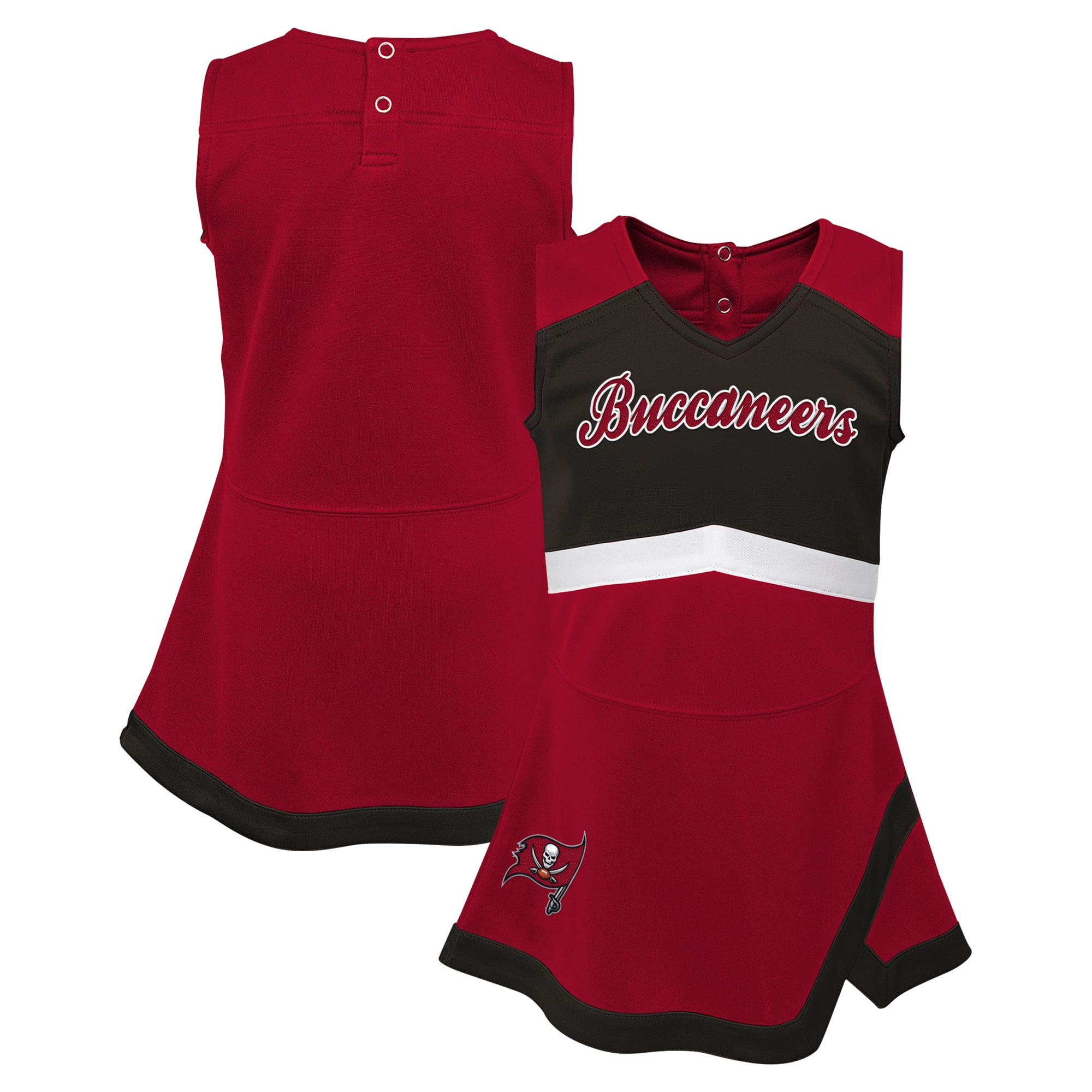 Girls Toddler Red Tampa Bay Buccaneers Cheer Captain V-Neck Dress with Bloomers