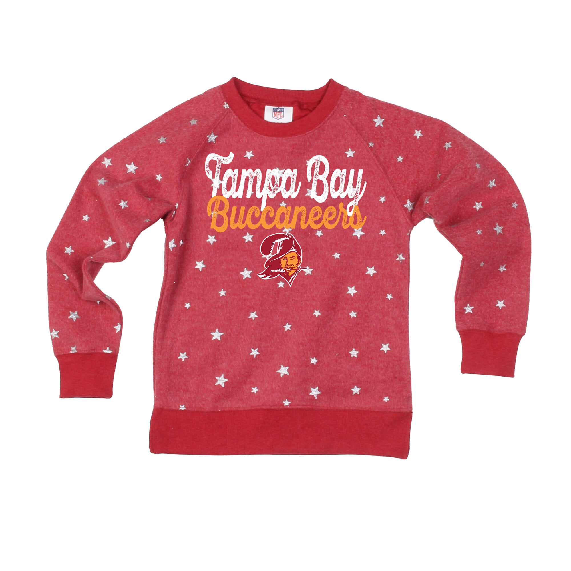 Girls Youth Wes & Willy Red Tampa Bay Buccaneers Shimmer Star Reverse Sweatshirt