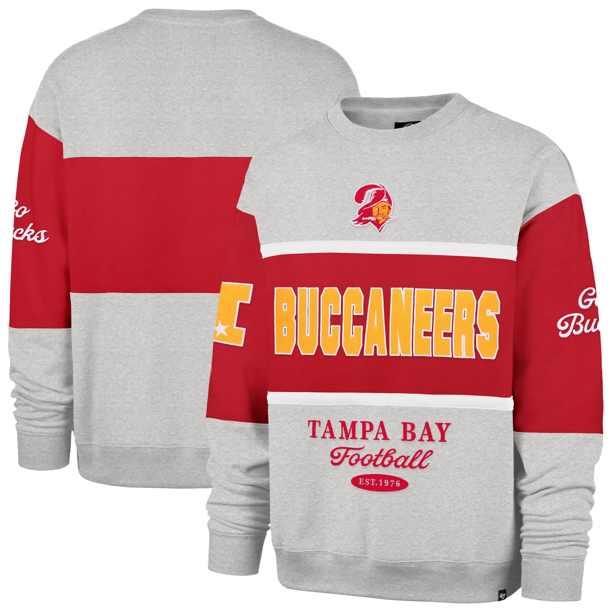 Men's '47 Red/Heather Gray Tampa Bay Buccaneers Blockfield Maximalist Sweatshirt