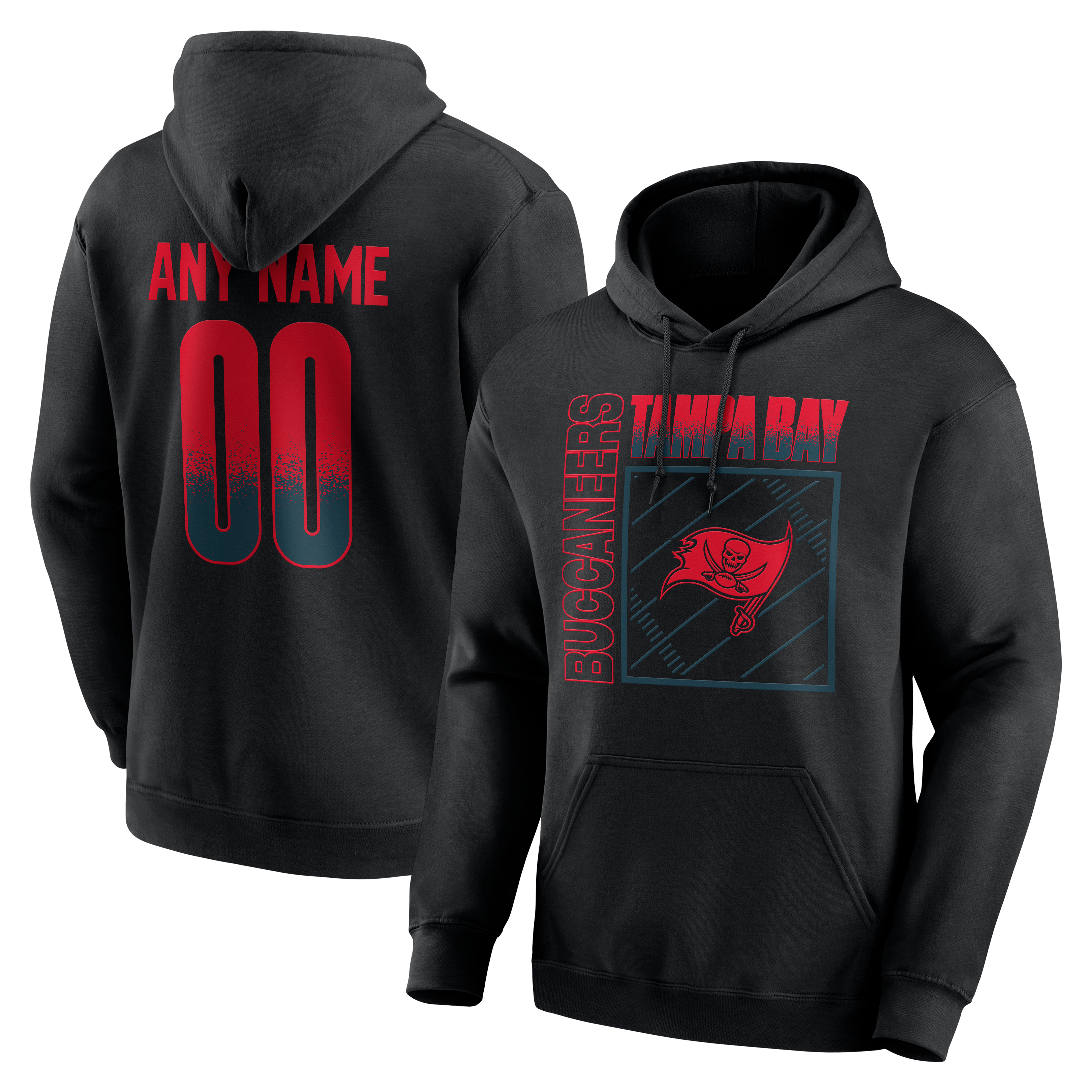 Sweat à capuche noir Tampa Bay Buccaneers Home Field Pop pour homme, personnalisé avec nom et numéro.