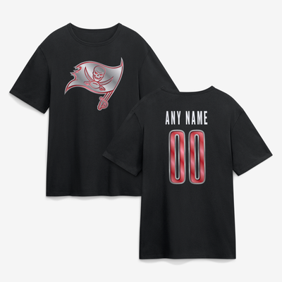 Tampa Bay Buccaneers  Metallic Mascot Personalized Name & Number T-Shirt - Black