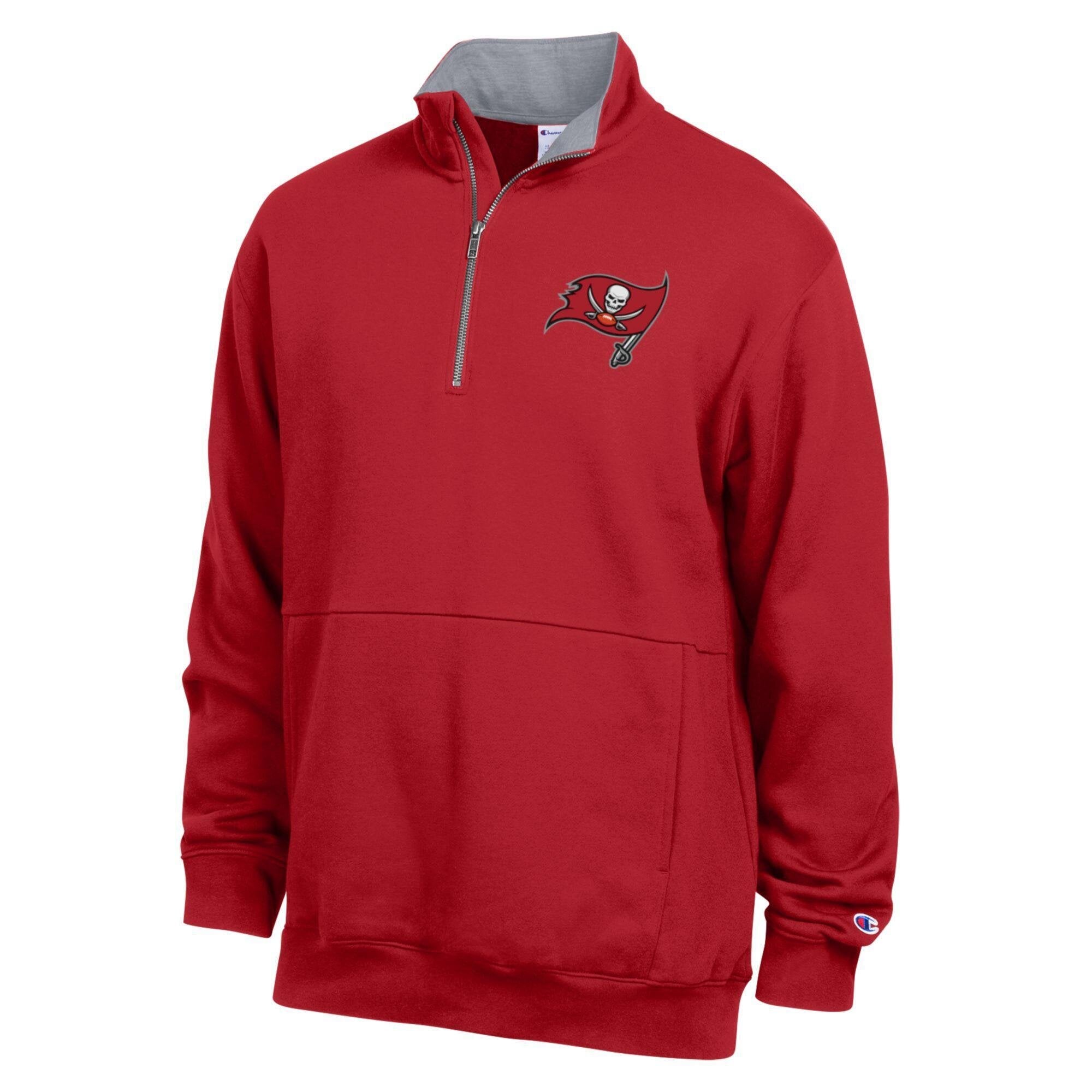 Pull-over en polaire à col zippé Champion rouge/gris chiné Tampa Bay Buccaneers pour homme