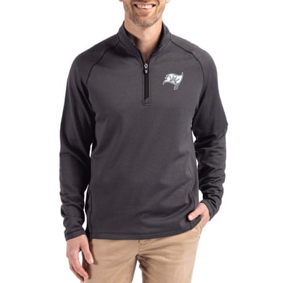 Tampa Bay Buccaneers Cutter & Buck Peshastin Eco Fleece Tri-Blend Raglan Recycled Quarter-Zip Jacket -  Heather Black