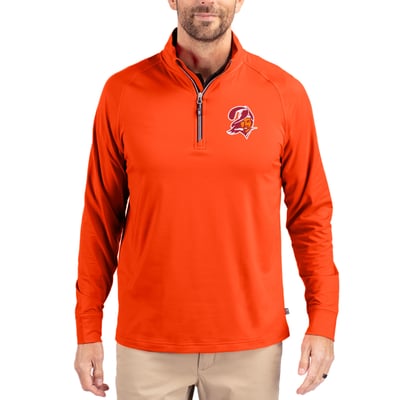 Tampa Bay Buccaneers Cutter & Buck Adapt Eco Knit Stretch Recycled Quarter-Zip Throwback Pullover Top - Orange