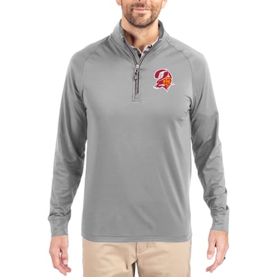Tampa Bay Buccaneers Cutter & Buck Adapt Eco Knit Stretch Recycled Quarter-Zip Throwback Pullover Top - Pewter