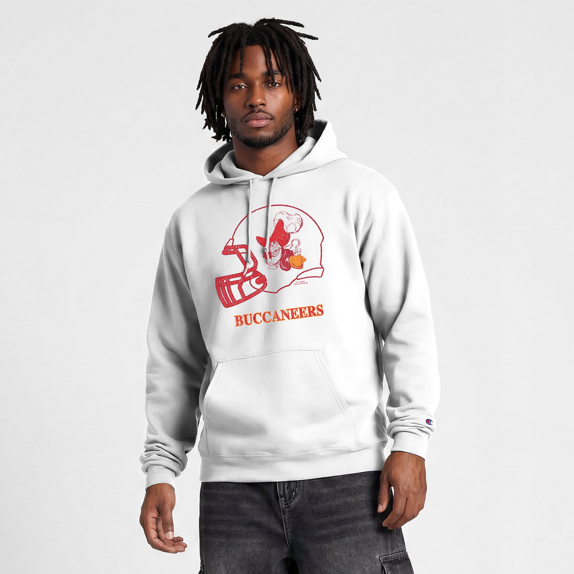 Sweat-shirt à capuche intégral blanc Disney x Champion Tampa Bay Buccaneers Powerblend pour homme
