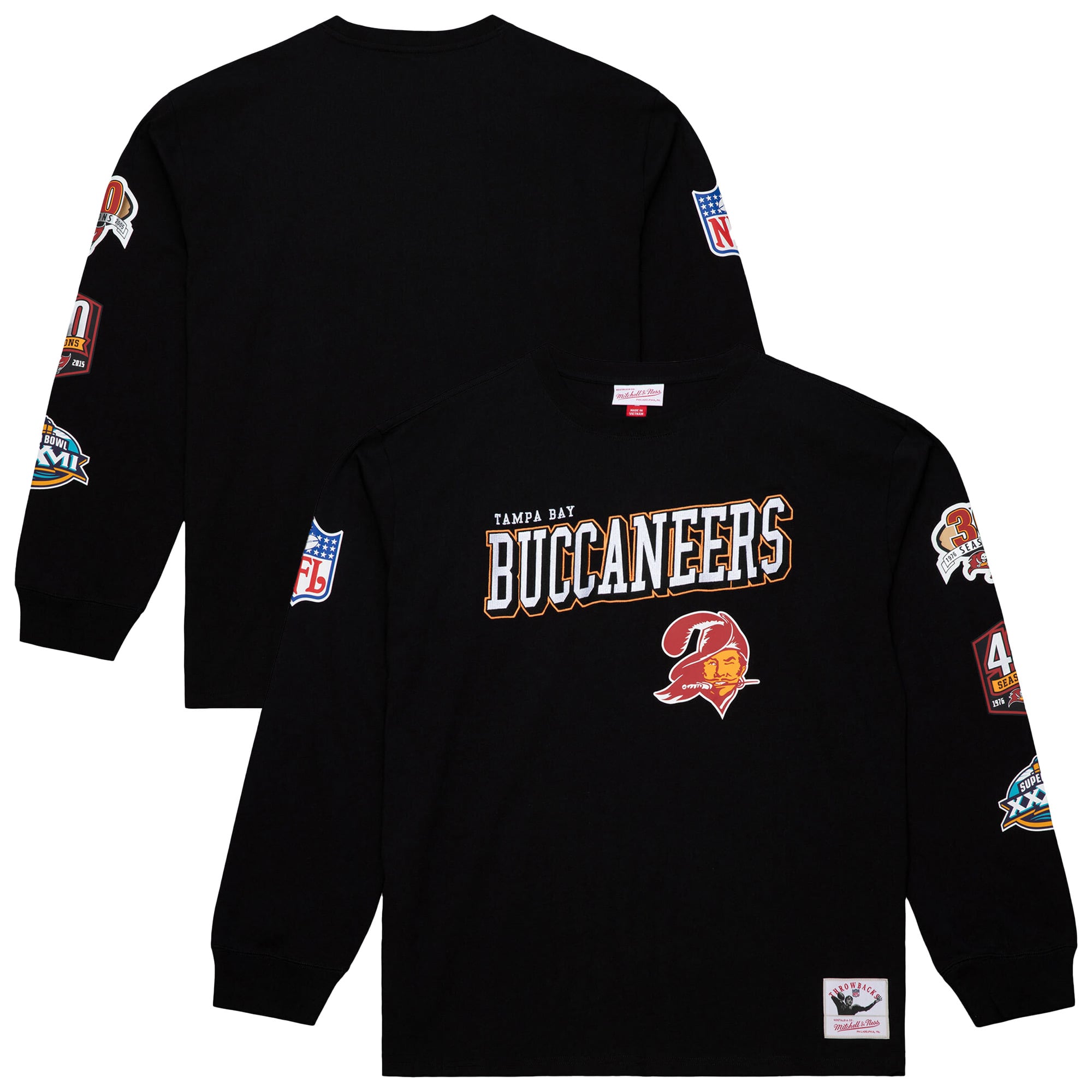 Men's Mitchell & Ness Black Tampa Bay Buccaneers Training Camp Vintage Logos Long Sleeve T-Shirt