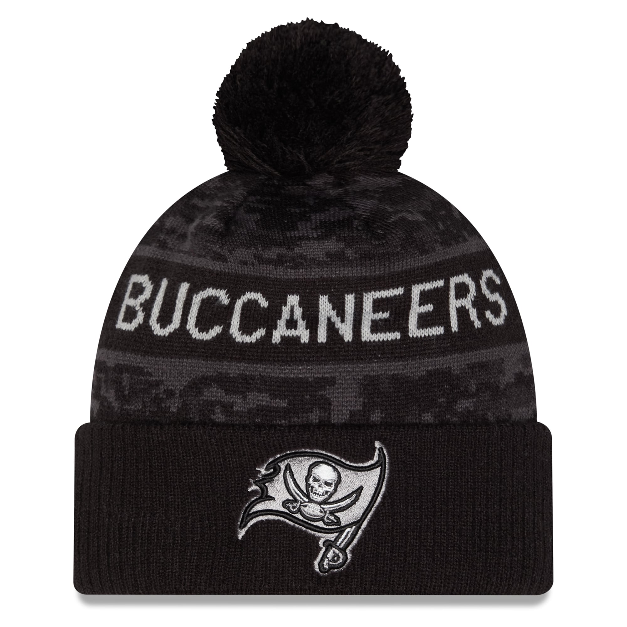 Bonnet à revers New Era noir pour homme, Tampa Bay Buccaneers 2026 Salute To Service, avec pompon