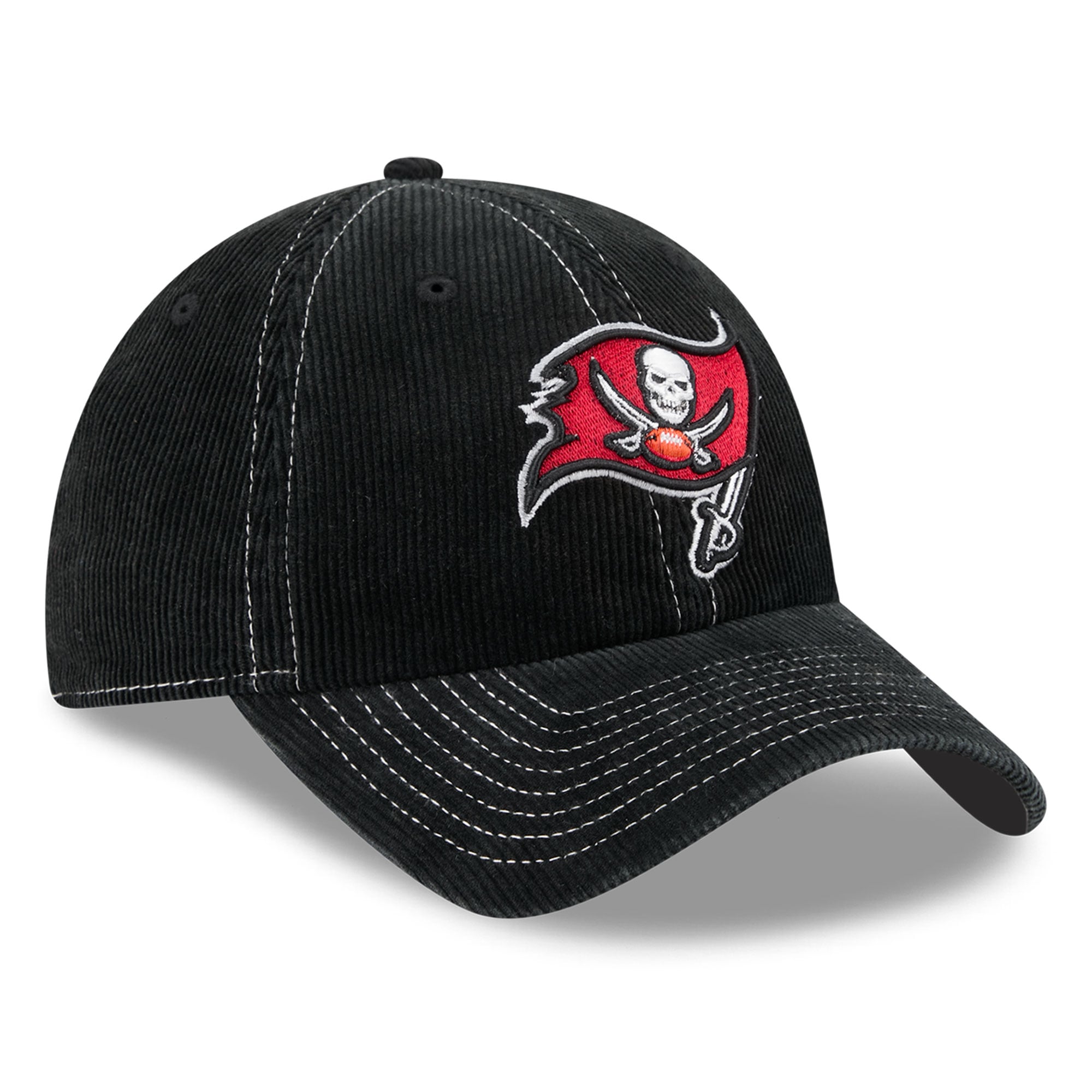Casquette New Era noire pour homme, style classique décontracté en velours côtelé, Tampa Bay Buccaneers.
