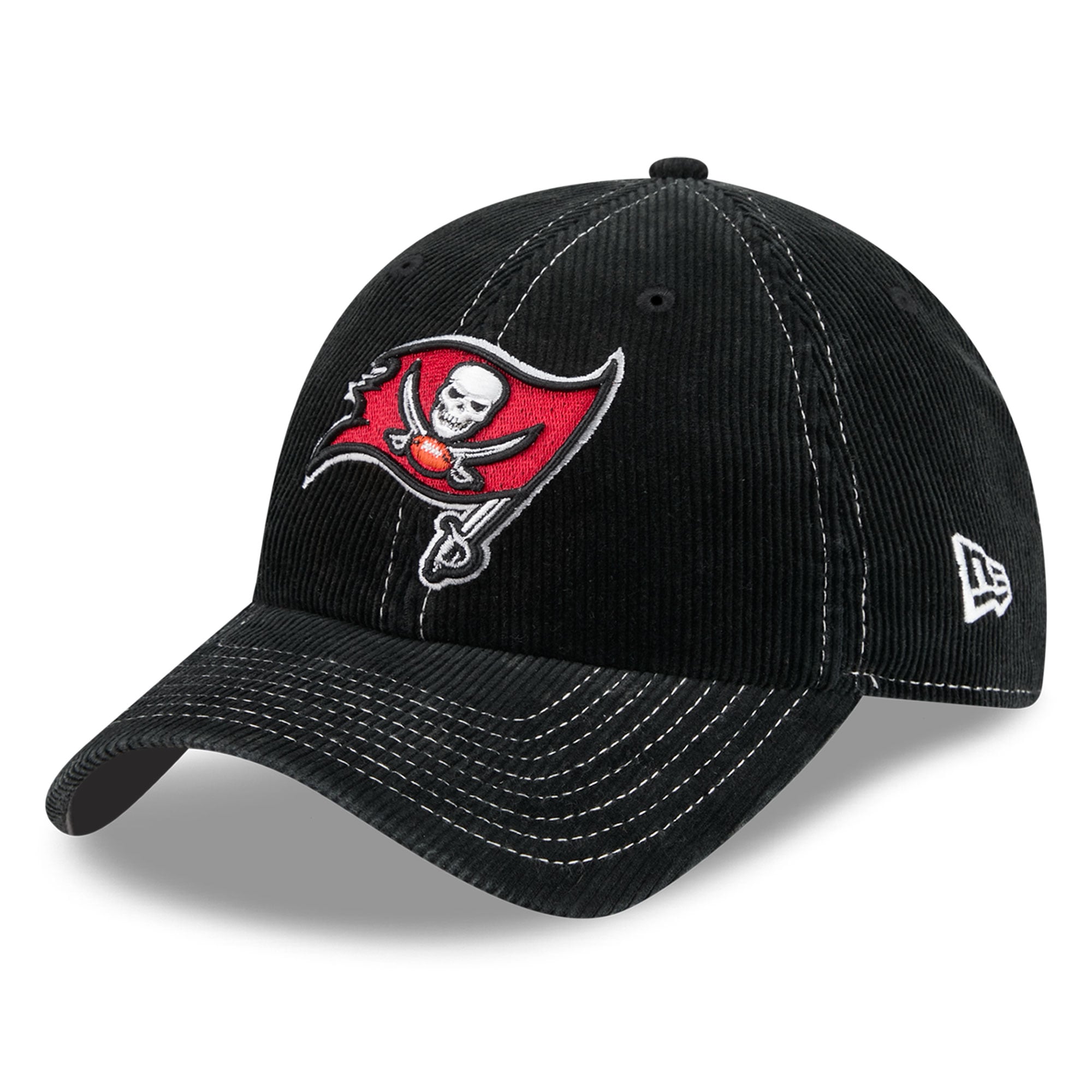 Casquette New Era noire pour homme, style classique décontracté en velours côtelé, Tampa Bay Buccaneers.