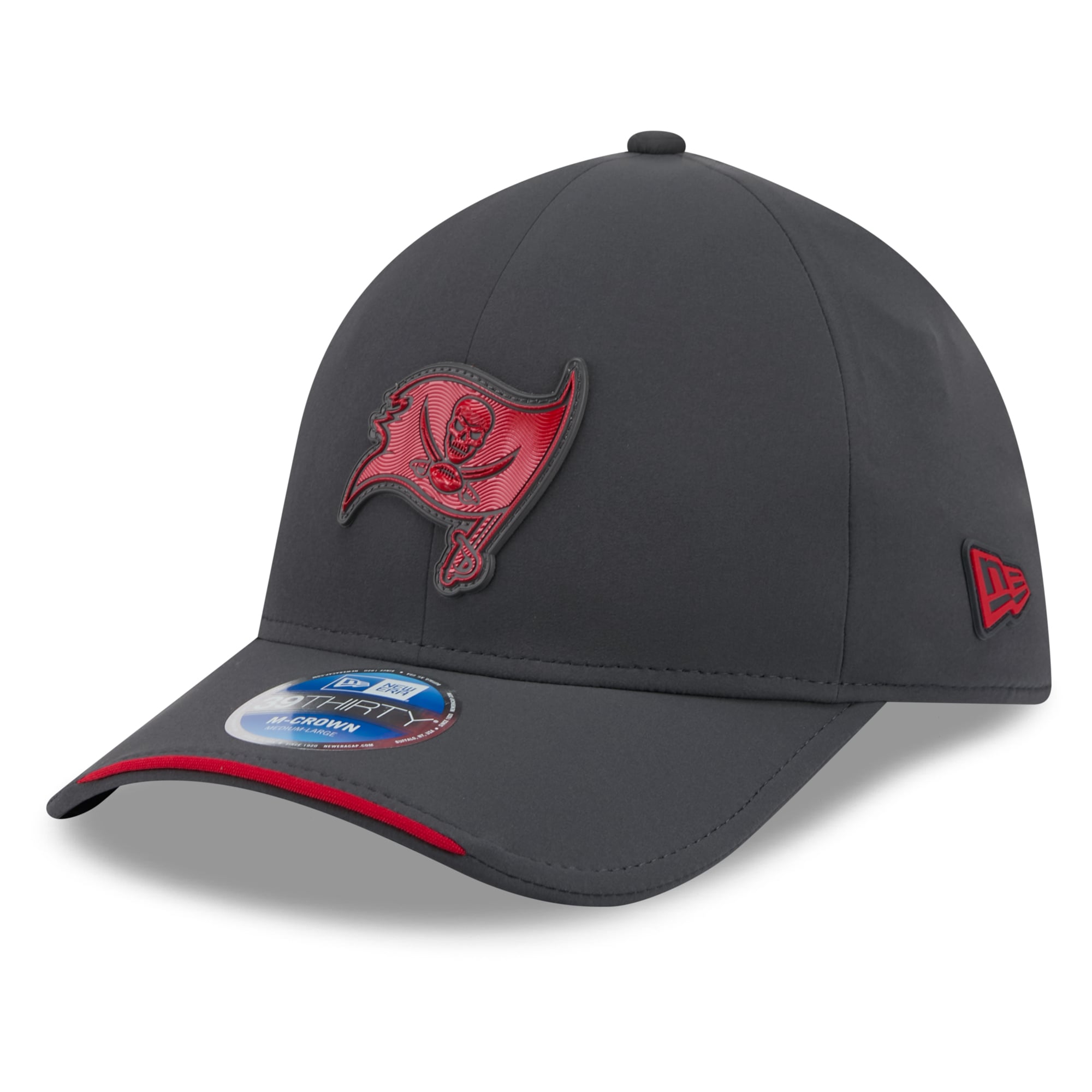 Casquette New Era 39THIRTY M-Crown Stretch pour homme, couleur anthracite, Tampa Bay Buccaneers, édition spéciale 2026, idéale les temps froids.