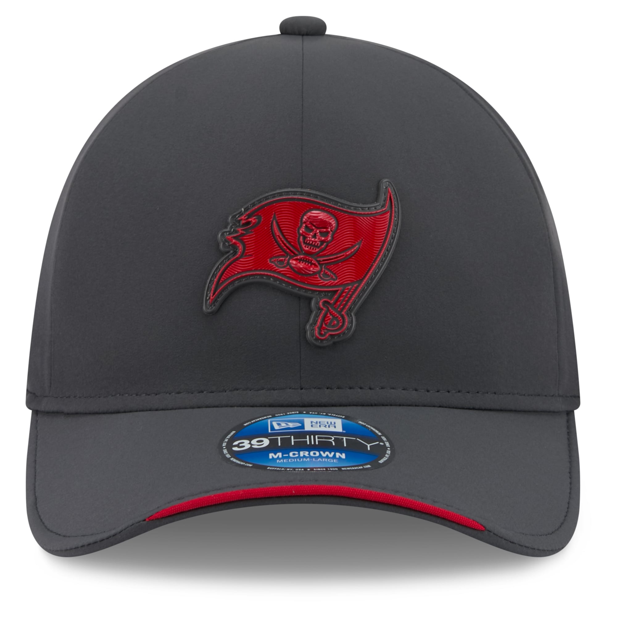 Casquette New Era 39THIRTY M-Crown Stretch pour homme, couleur anthracite, Tampa Bay Buccaneers, édition spéciale 2026, idéale les temps froids.