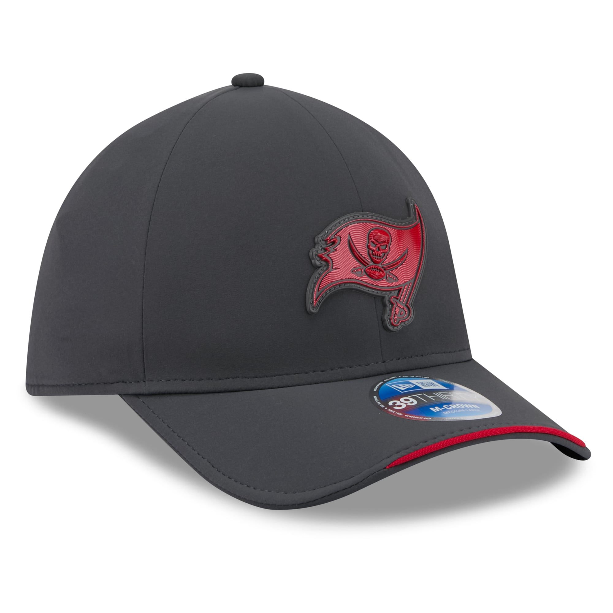 Casquette New Era 39THIRTY M-Crown Stretch pour homme, couleur anthracite, Tampa Bay Buccaneers, édition spéciale 2026, idéale les temps froids.