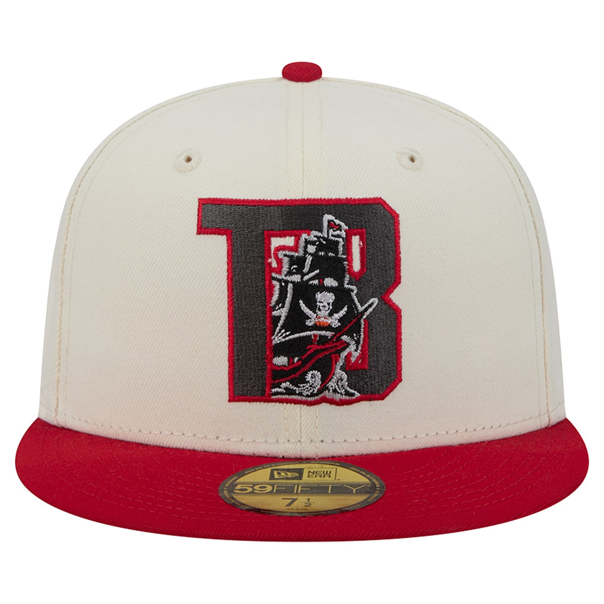 Casquette ajustée New Era Deceptor 59FIFTY crème/rouge pour homme des Buccaneers de Tampa Bay