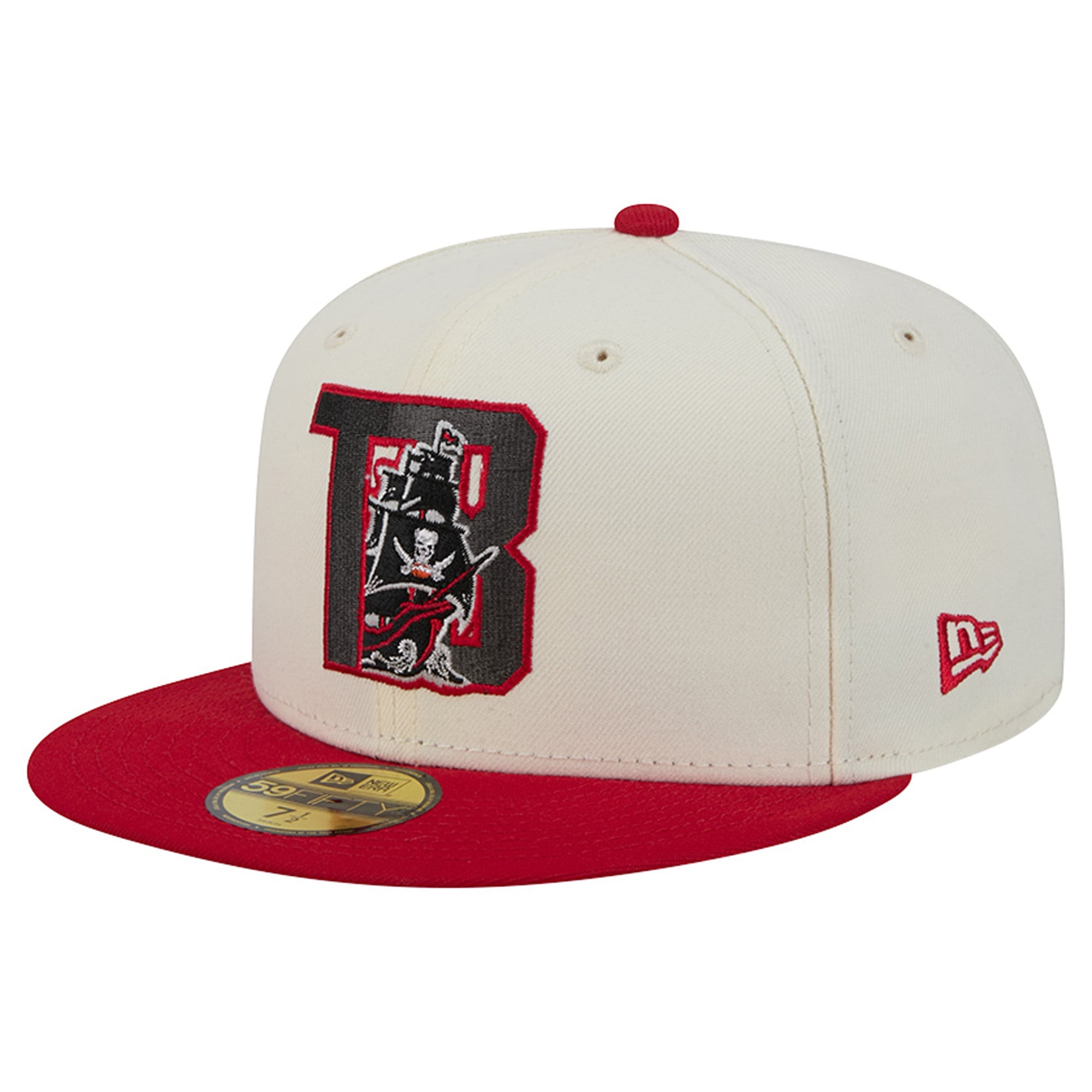 Casquette ajustée New Era Deceptor 59FIFTY crème/rouge pour homme des Buccaneers de Tampa Bay