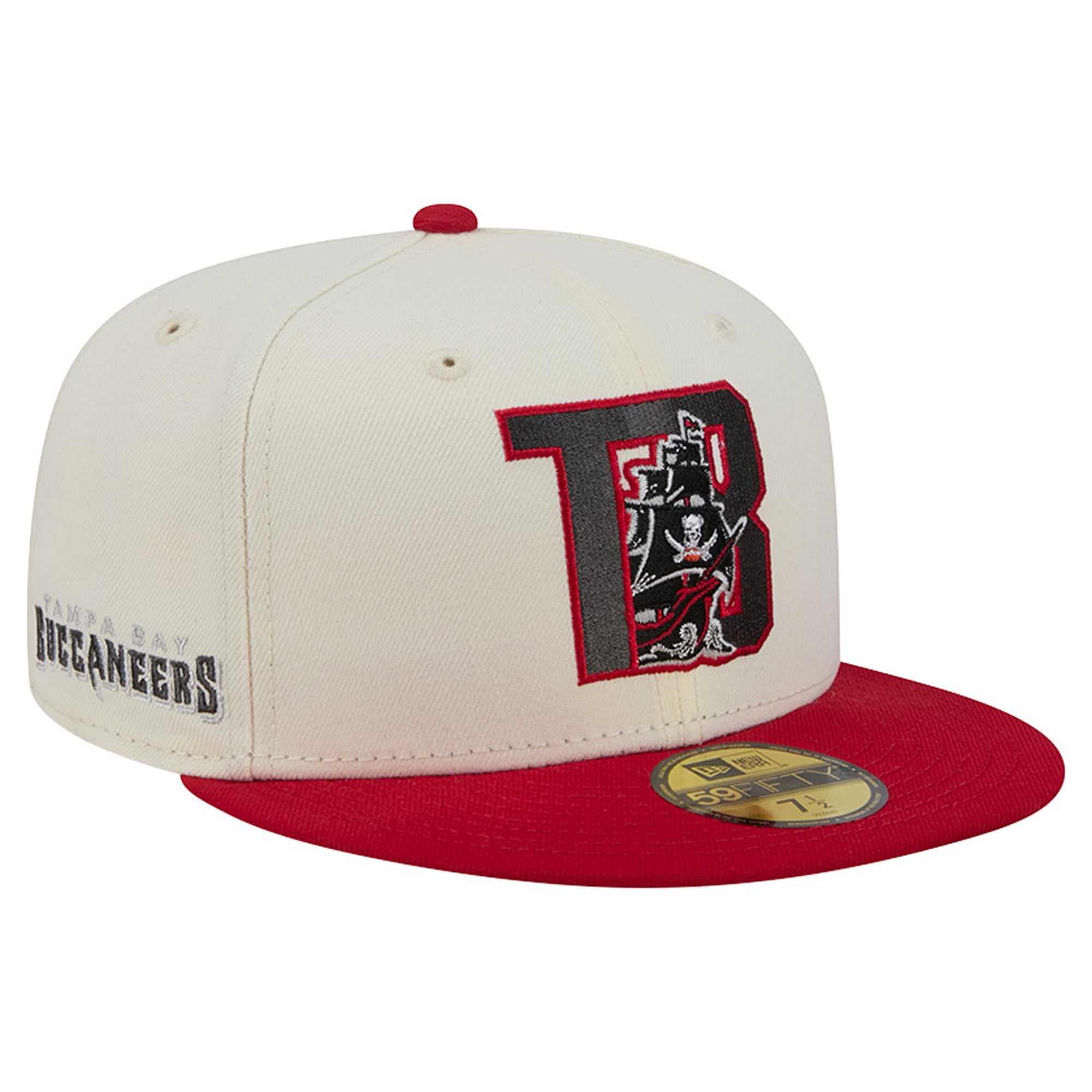 Casquette ajustée New Era Deceptor 59FIFTY crème/rouge pour homme des Buccaneers de Tampa Bay