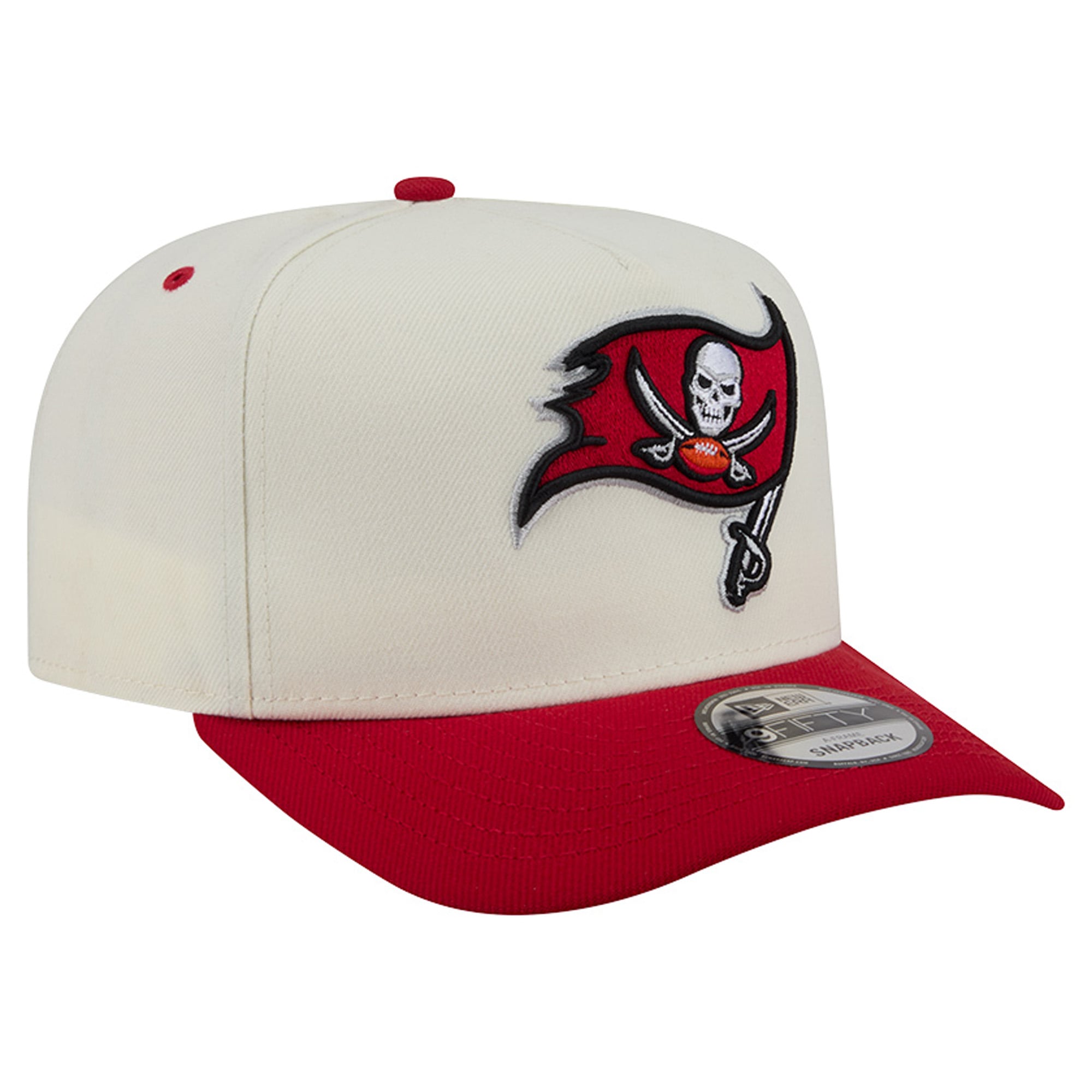 Casquette snapback New Era 9FIFTY crème/rouge pour homme, logo Tampa Bay Buccaneers à l'arrière.