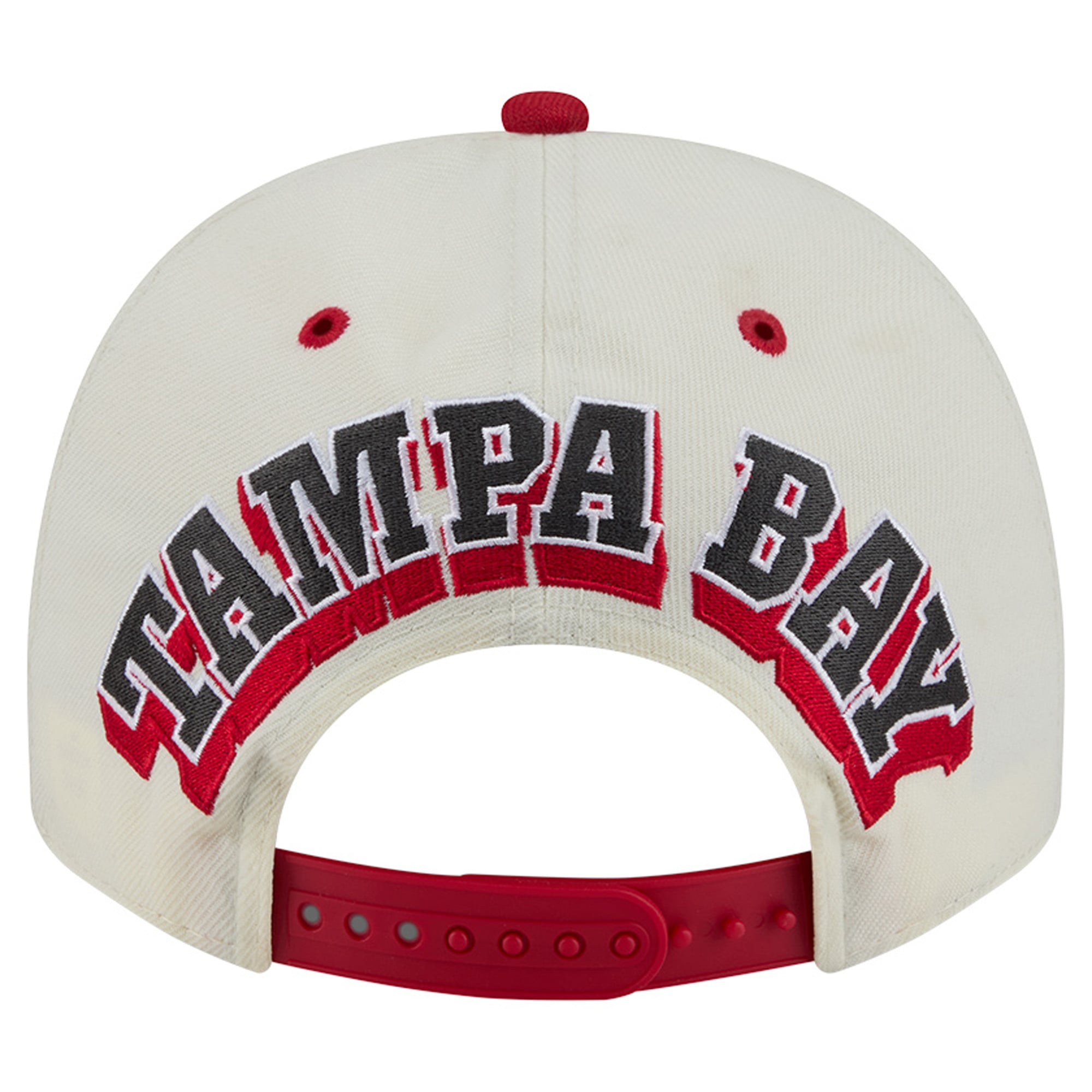 Casquette snapback New Era 9FIFTY crème/rouge pour homme, logo Tampa Bay Buccaneers à l'arrière.