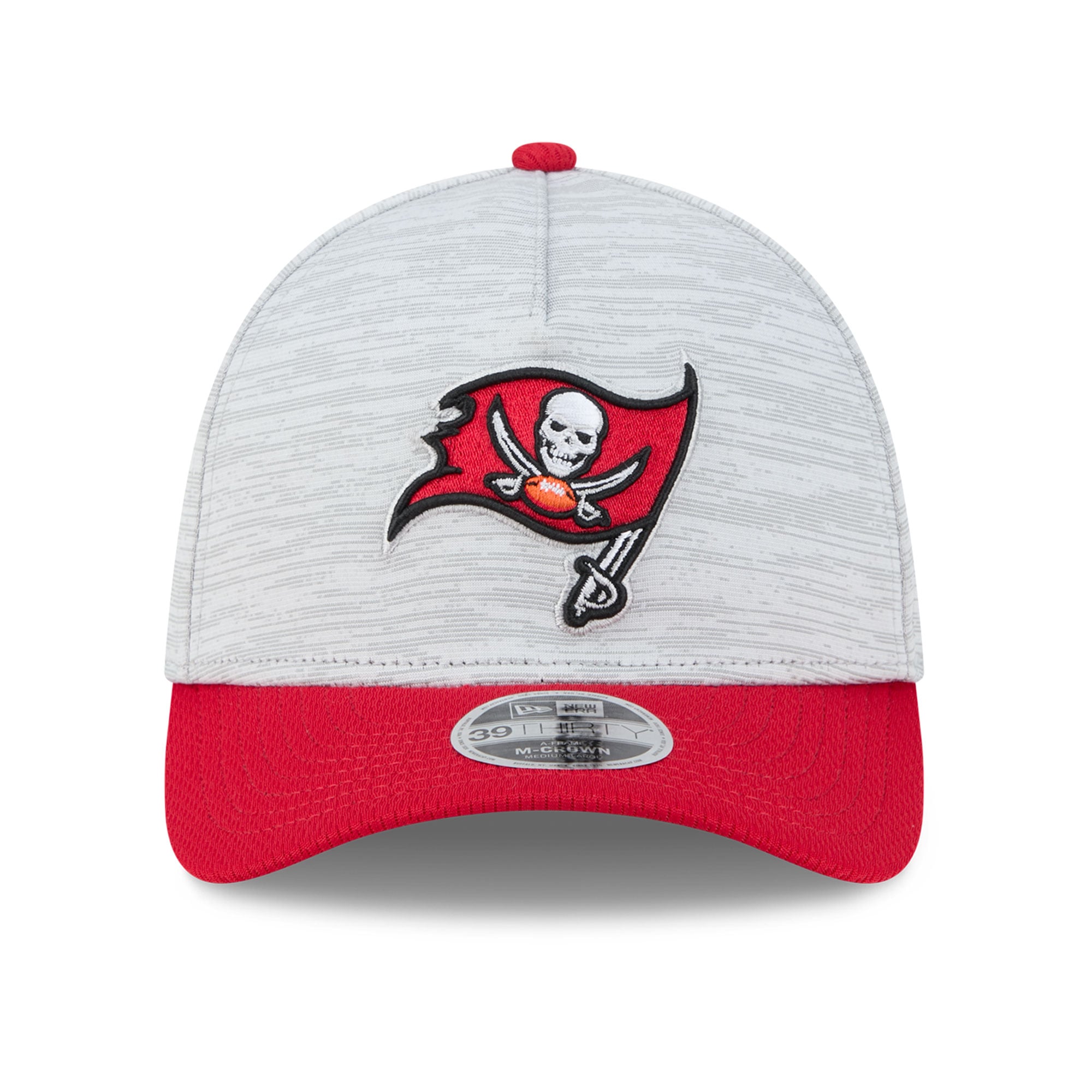 Casquette New Era Flex grise/rouge Tampa Bay Buccaneers Tech M-Crown A-Frame 39THIRTY pour homme
