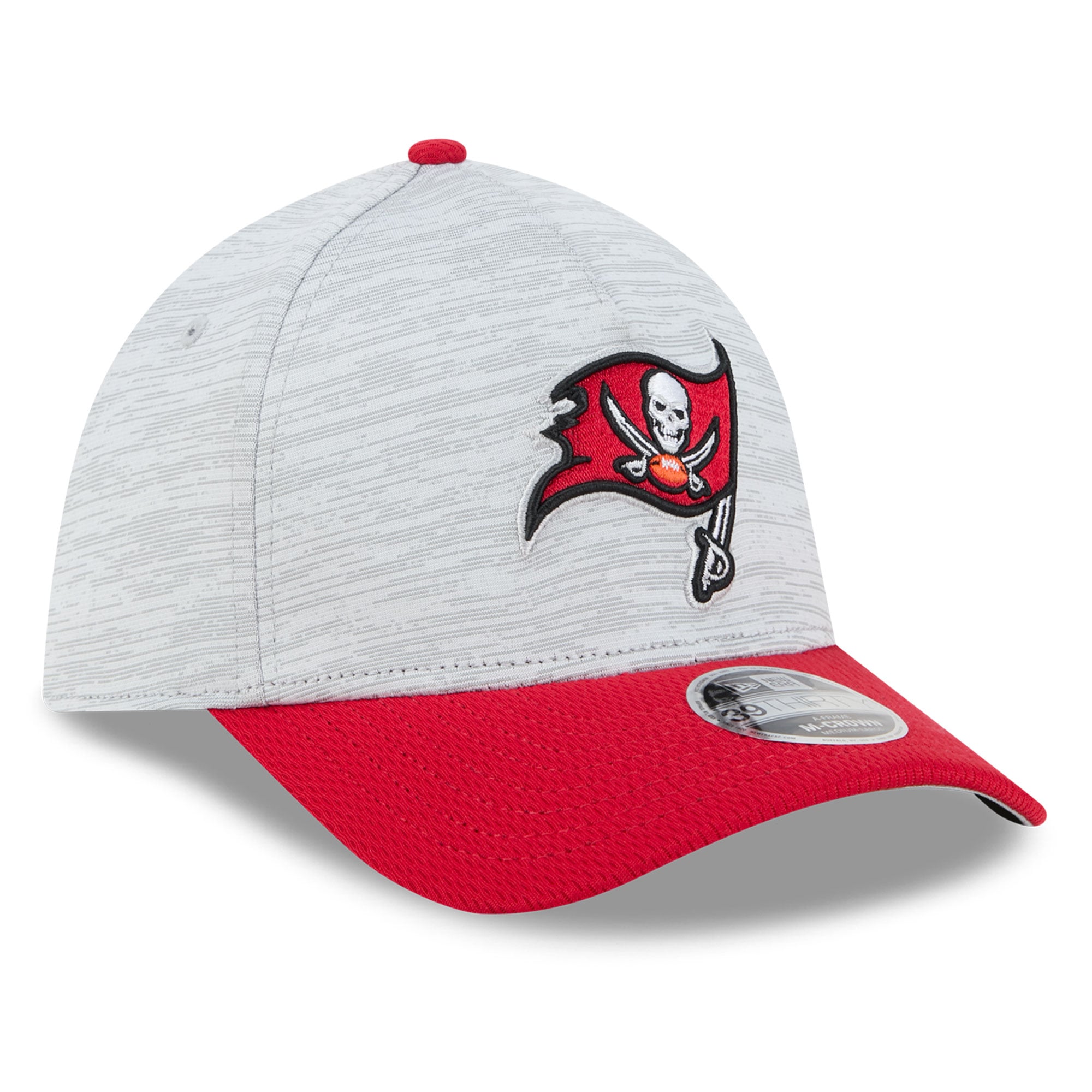Casquette New Era Flex grise/rouge Tampa Bay Buccaneers Tech M-Crown A-Frame 39THIRTY pour homme