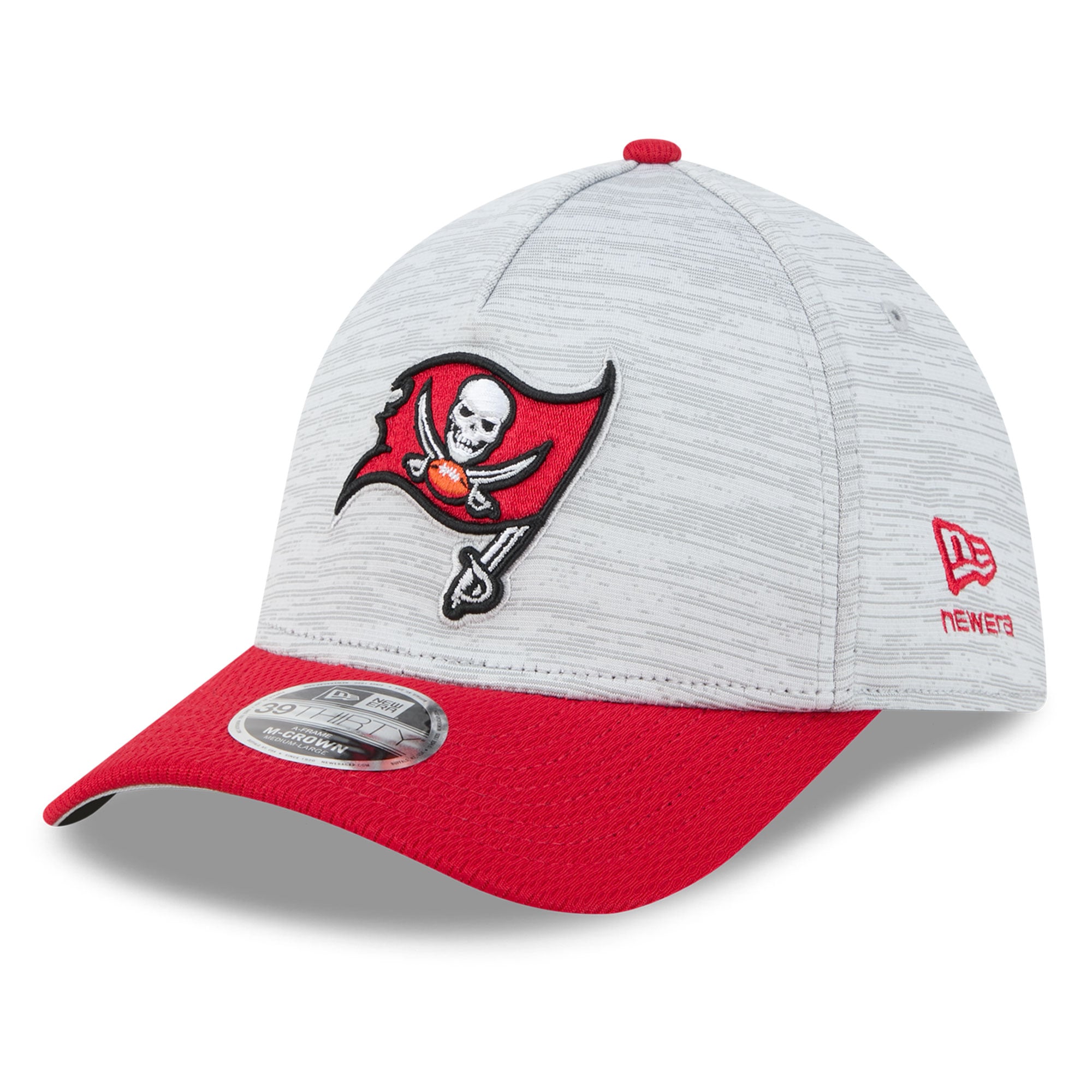Casquette New Era Flex grise/rouge Tampa Bay Buccaneers Tech M-Crown A-Frame 39THIRTY pour homme