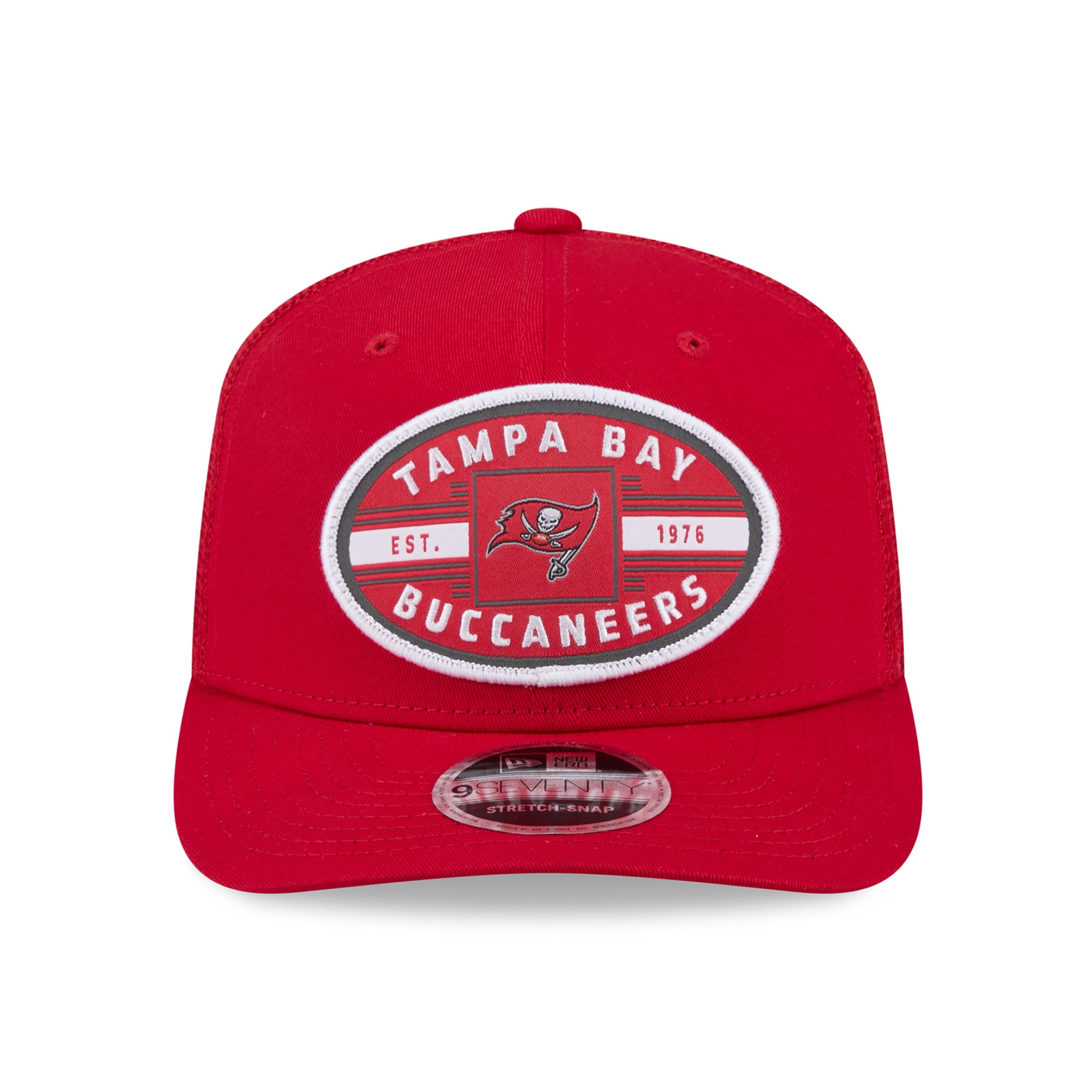 Casquette trucker New Era rouge Tampa Bay Buccaneers Collegiate 9SEVENTY pour homme