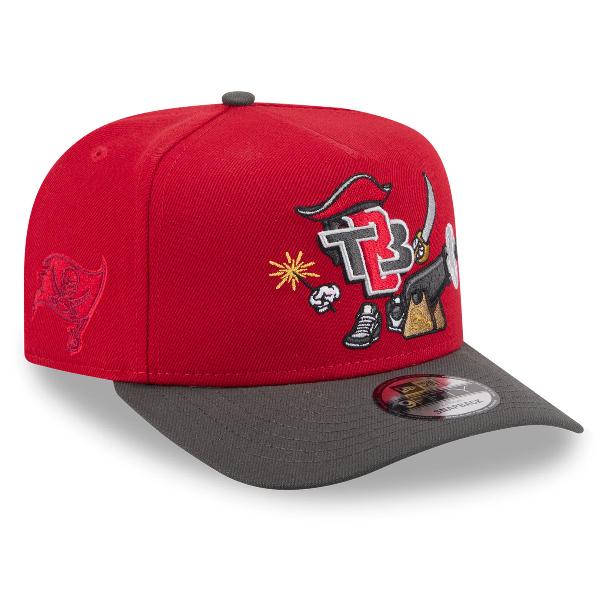 Casquette snapback New Era 9FIFTY pour homme, rouge/étain, motif dessin animé des Buccaneers de Tampa Bay