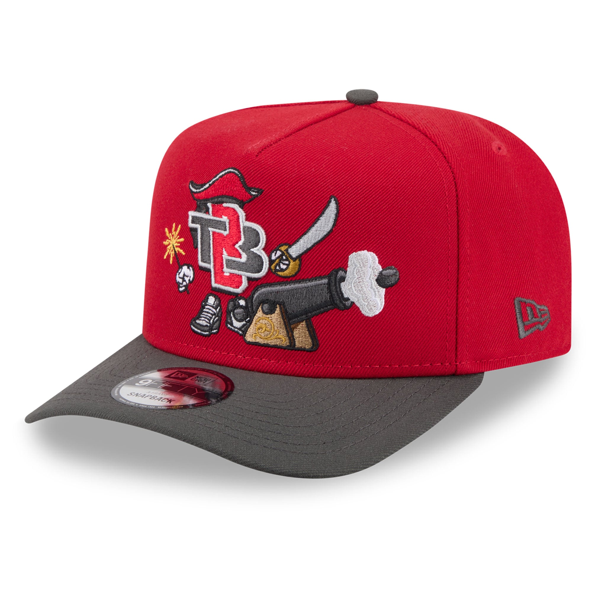 Casquette snapback New Era 9FIFTY pour homme, rouge/étain, motif dessin animé des Buccaneers de Tampa Bay