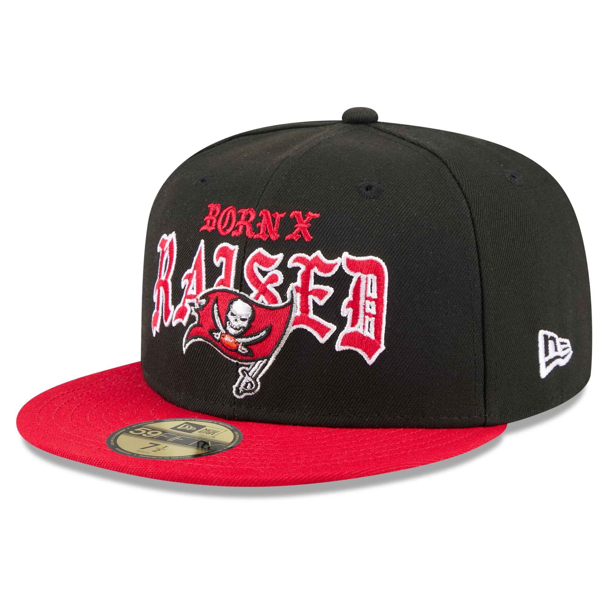 Casquette ajustée New Era x Born Raised Tampa Bay Buccaneers 59FIFTY pour homme, noire et rouge
